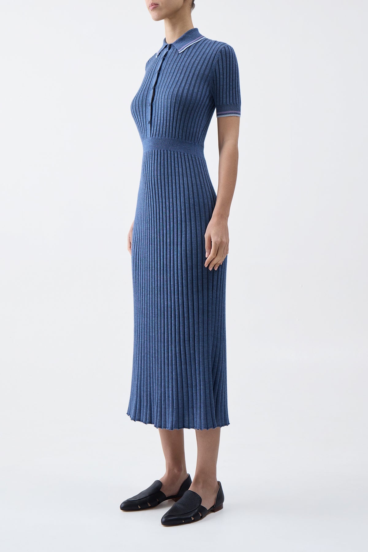 Eyot Knit Dress in Denim Blue Cashmere Silk - 4