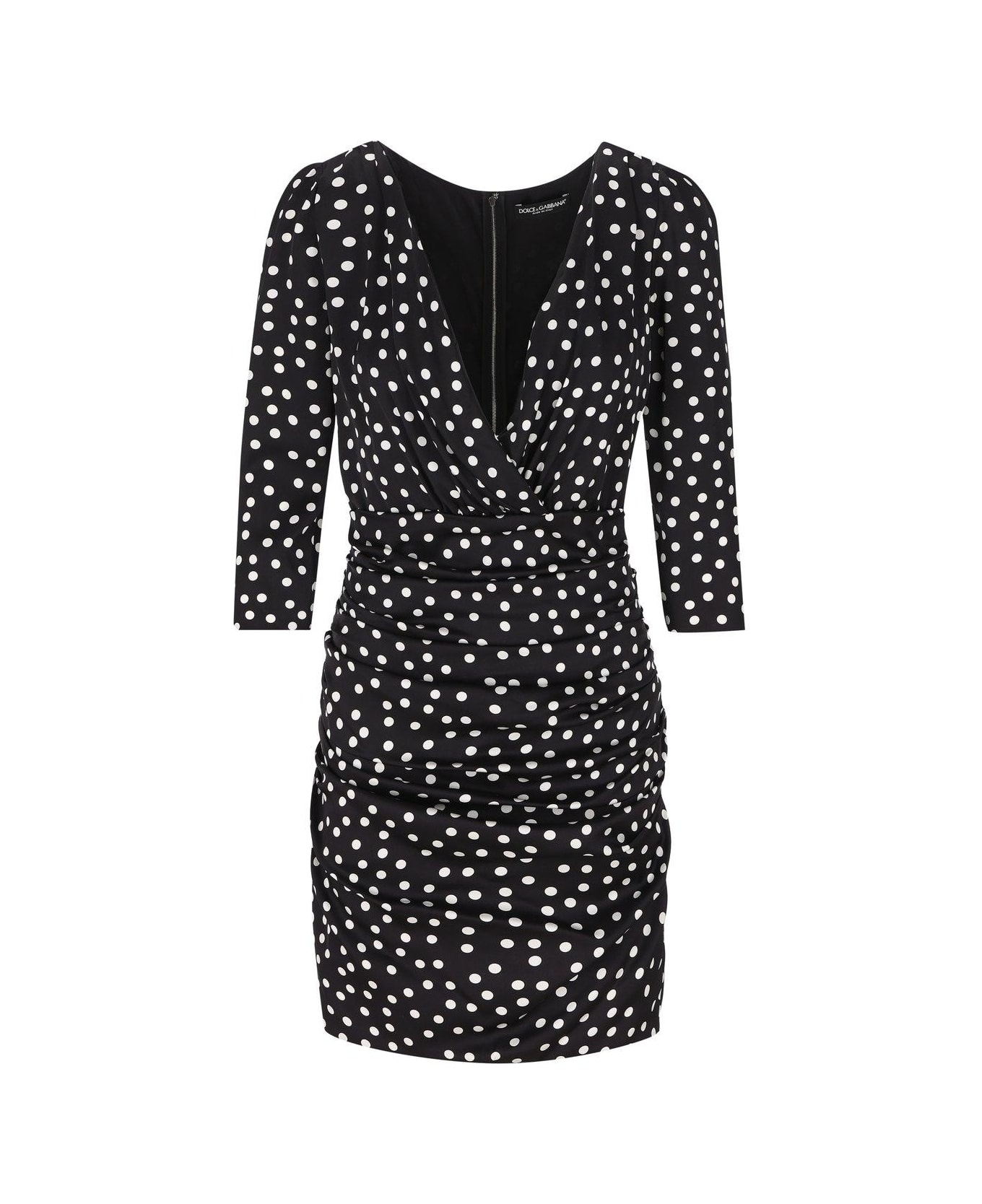 Polka Dot-printed Plunging V-neck Mini Dress - 1