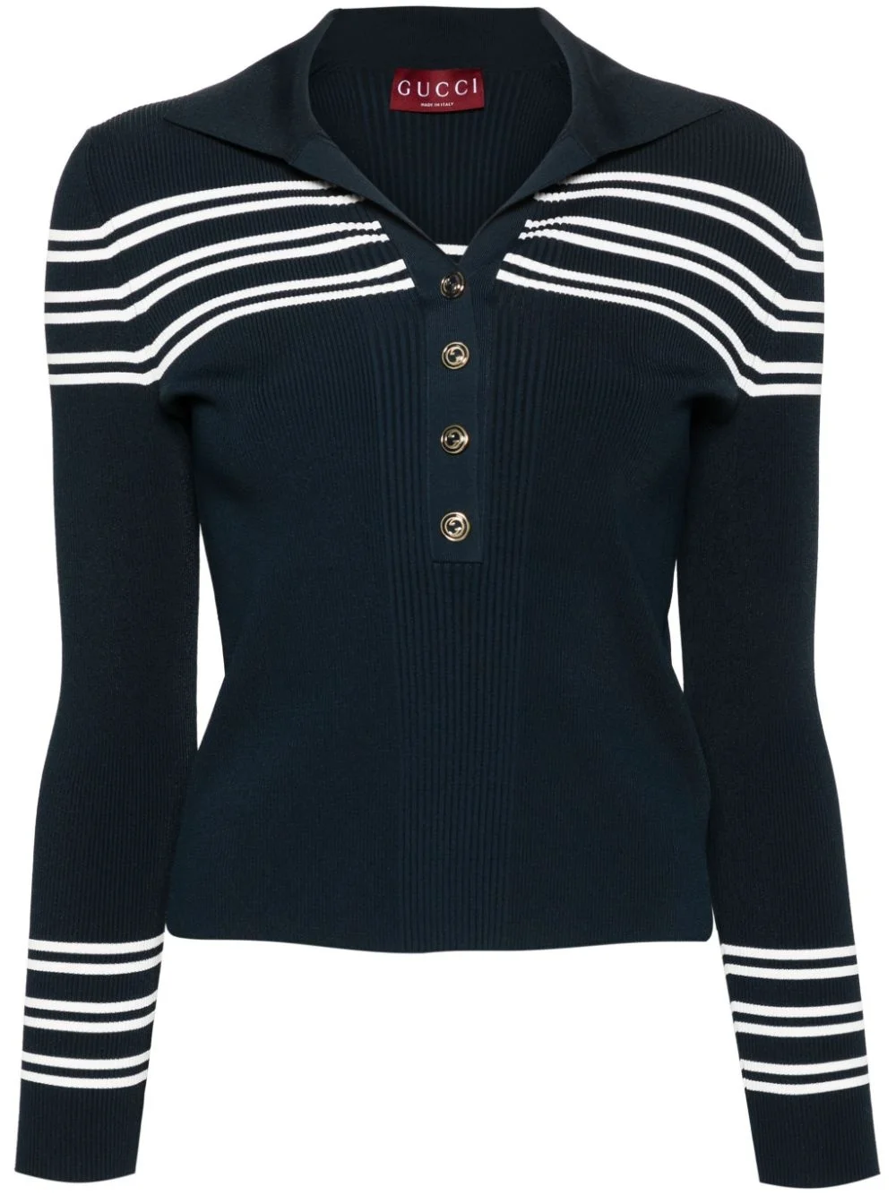 striped ribbed-knit polo top - 1
