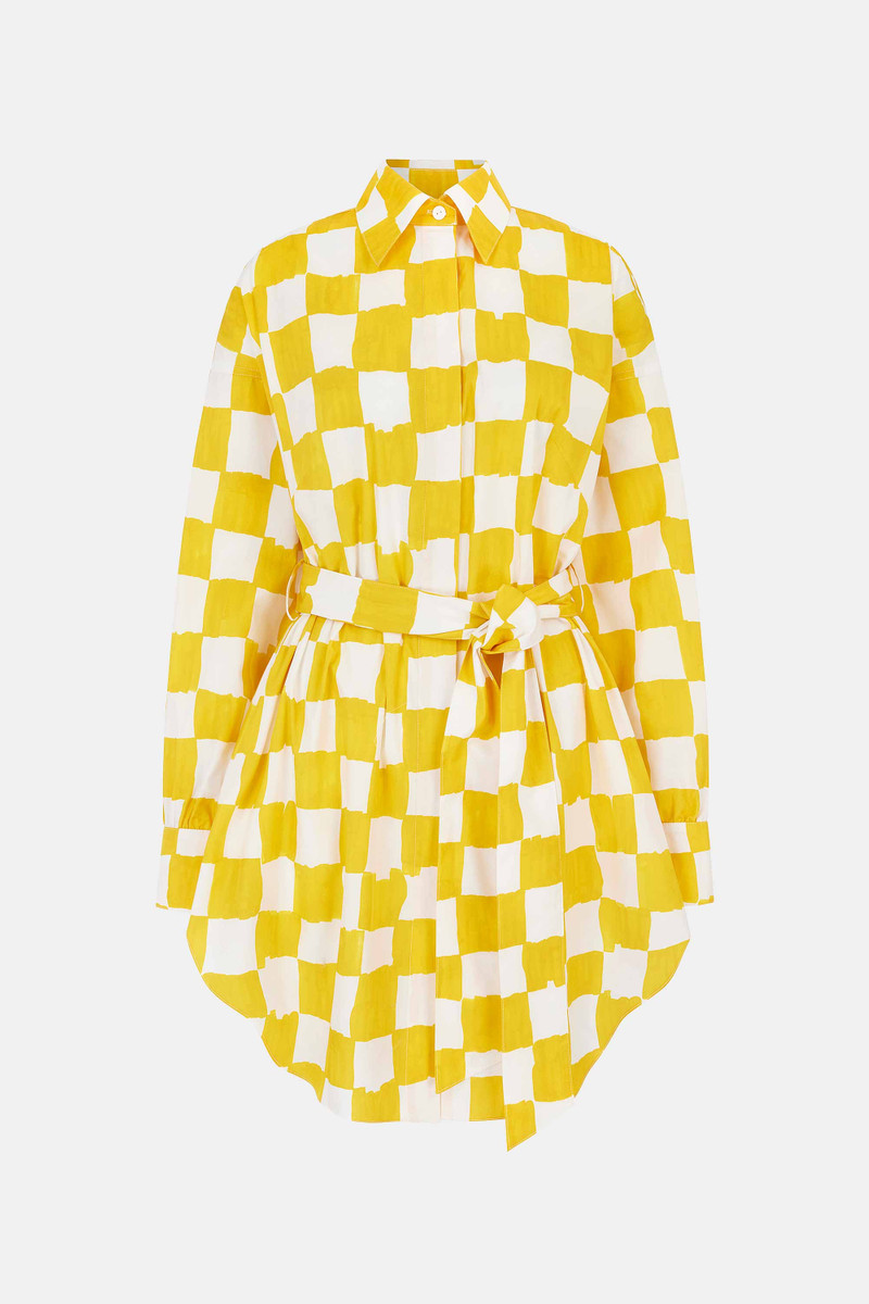 Emilia Wickstead X Palm Heights Jalissa Top in Yellow and White Checkerboard Print Cotton 1