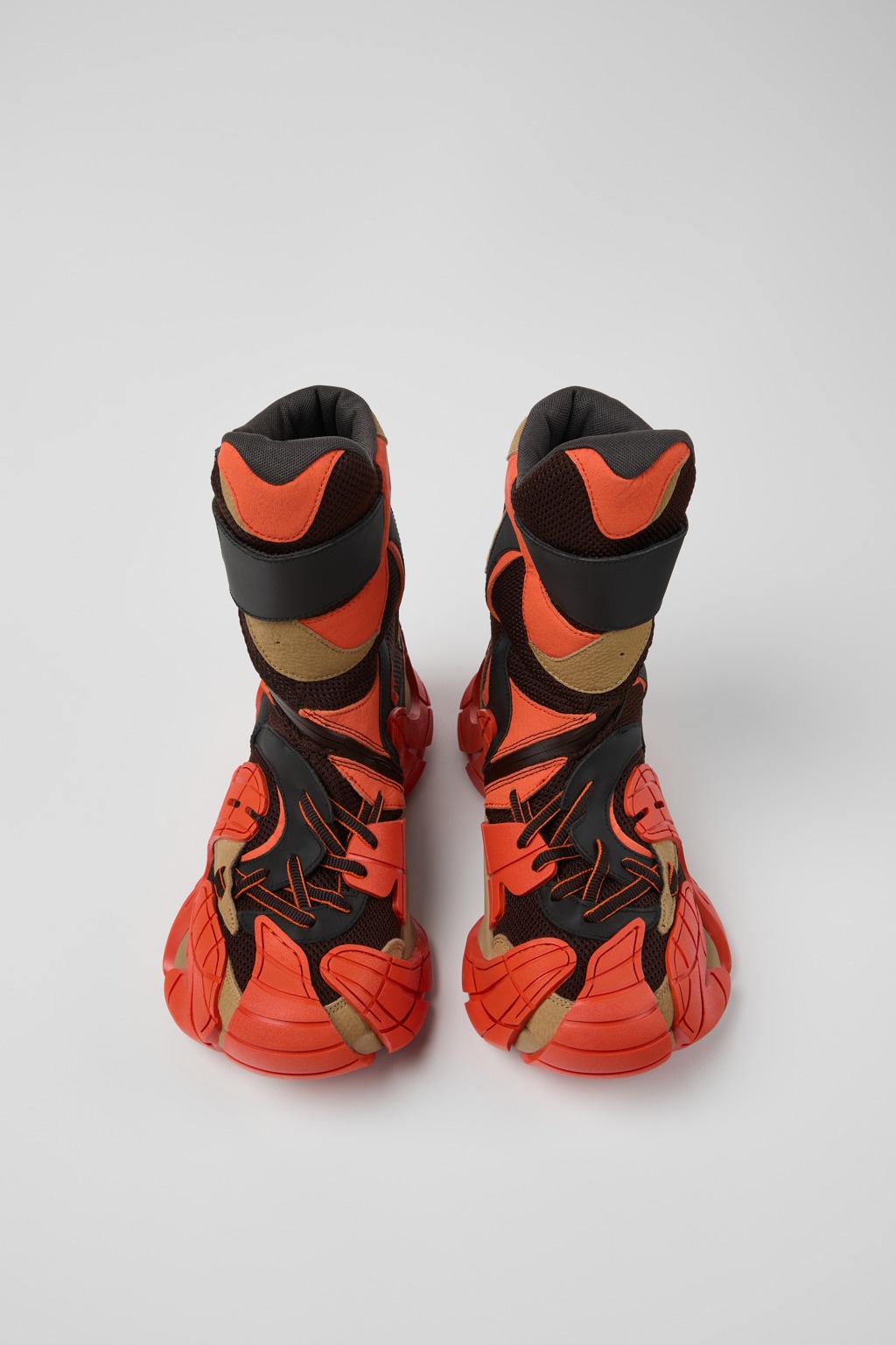 Orange and Brown Textile Boots - 4