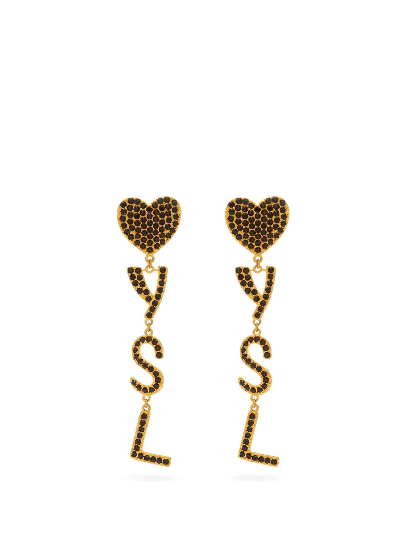 YSL crystal heart drop clip earrings - 1