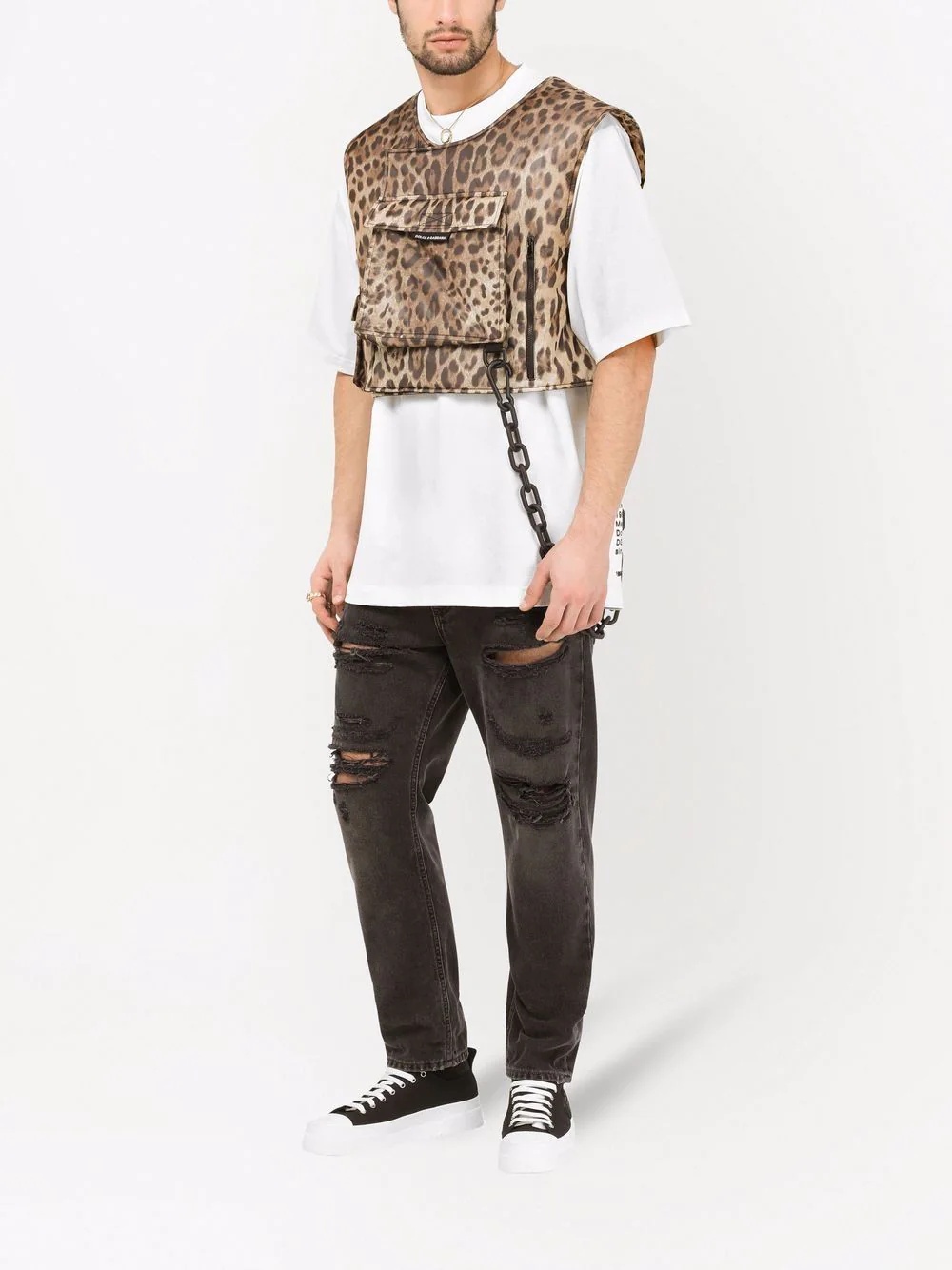 leopard-print silk vest - 2