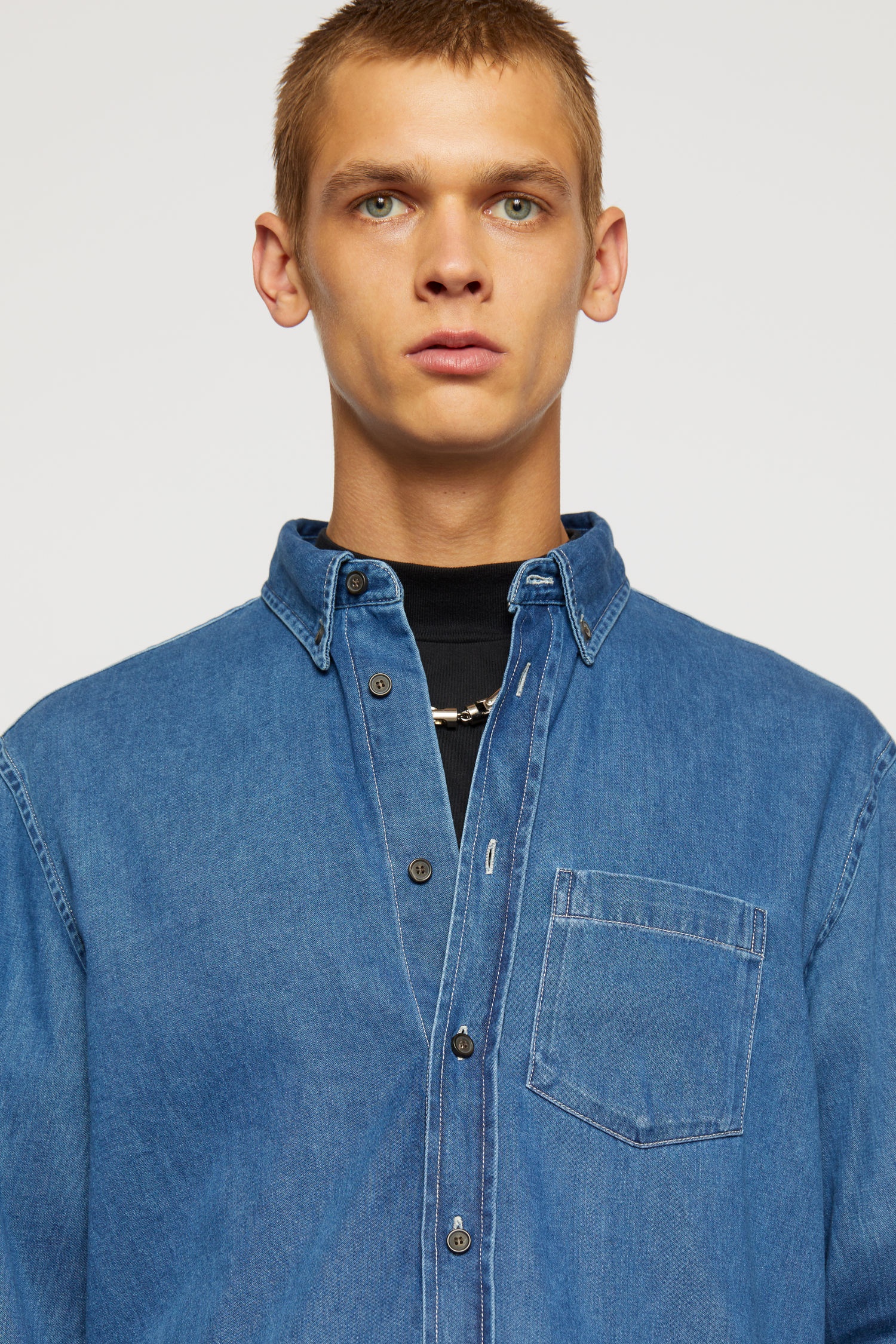 Classic denim shirt mid blue - 5