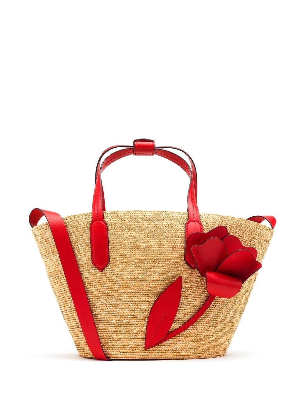 flower-appliqué straw tote bag - 1