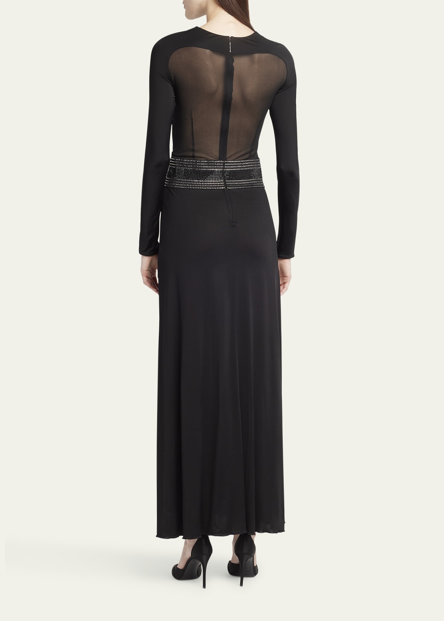 Crystal Sheer Midriff Jersey Gown - 3