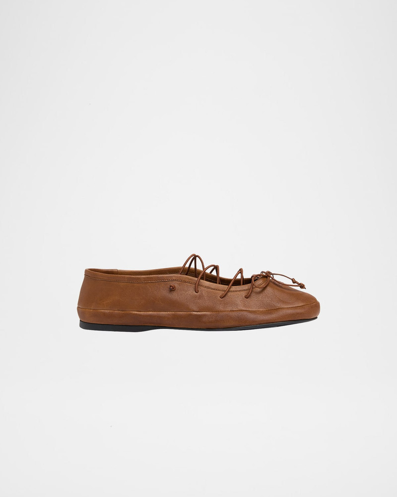 Vitello Leather Lace-Up Ballerina Flats 1