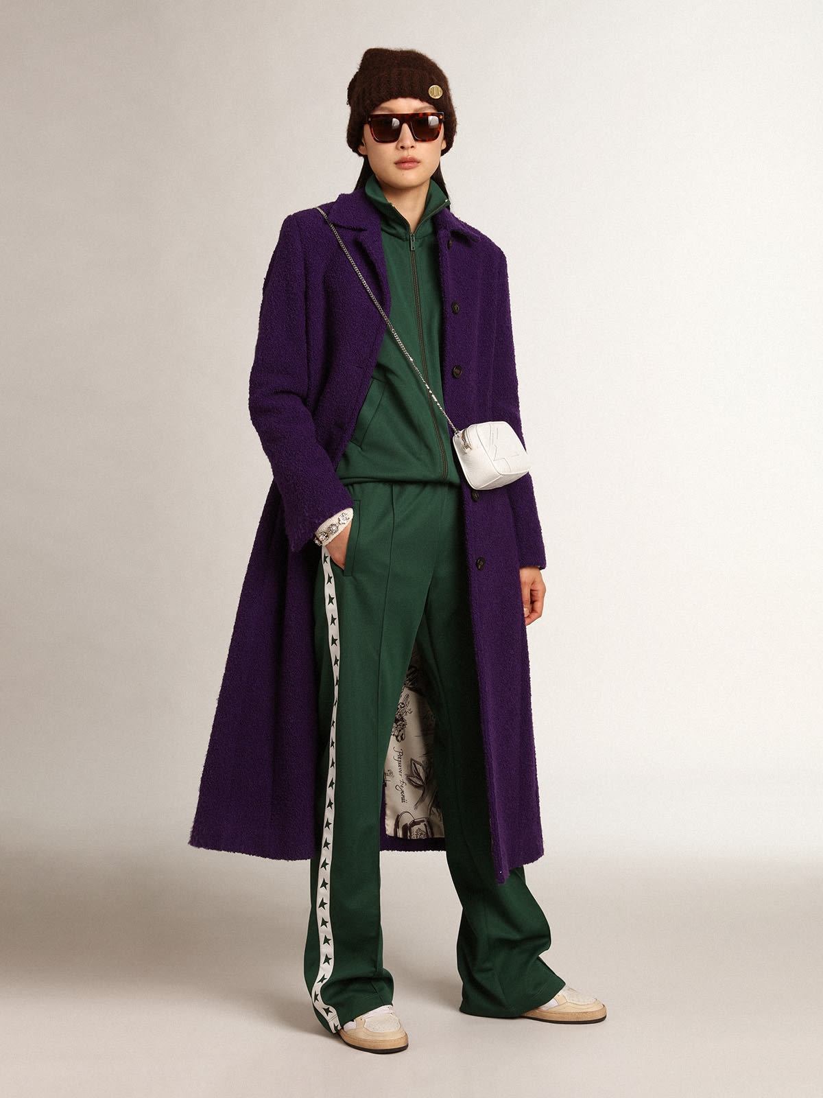 Women's coat in indigo purple wool with printed lining - 3