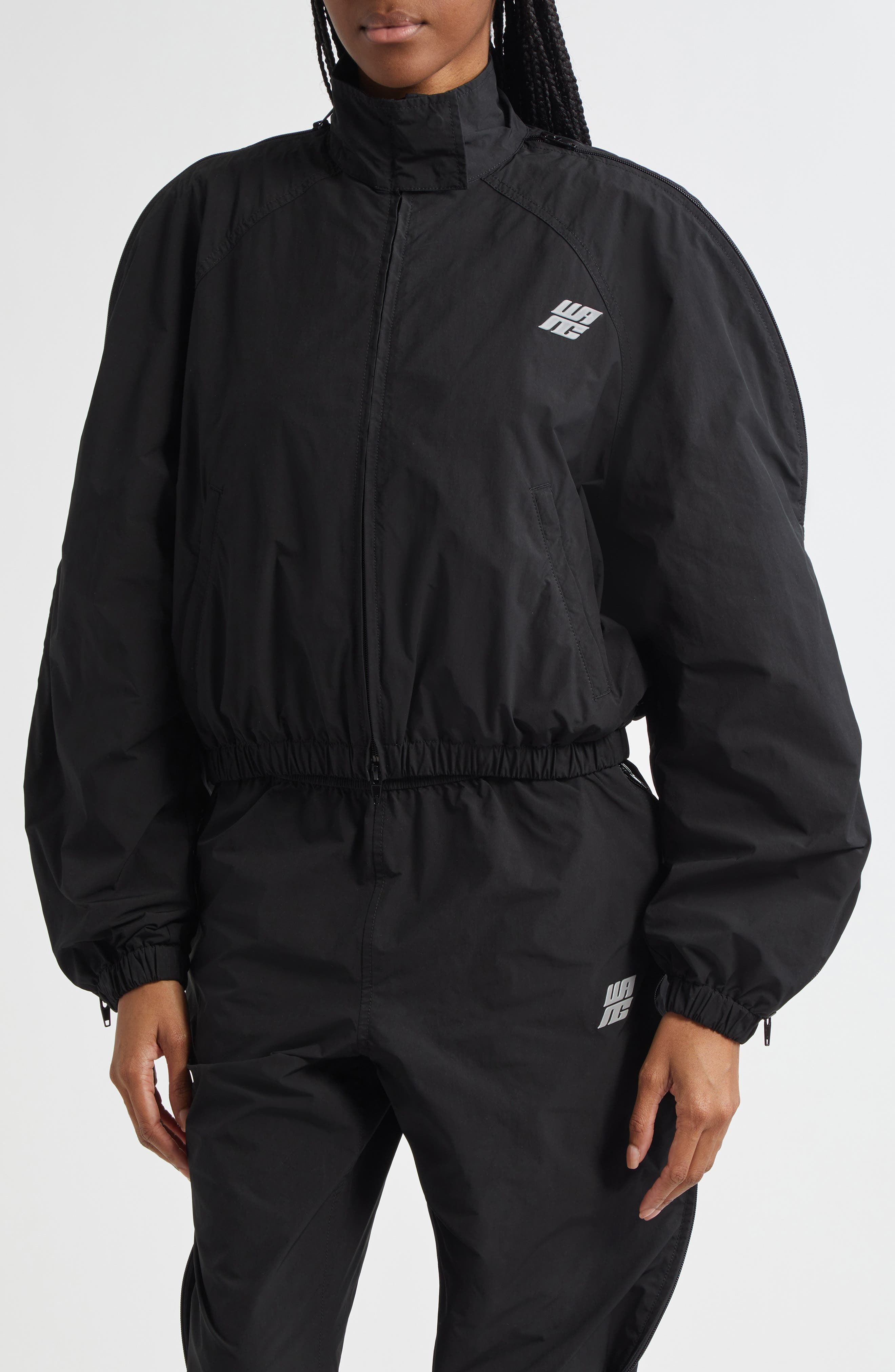 Alexander Wang Zip Sleeve Oversize Crop Track Jacket in Black at Nordstrom - 5