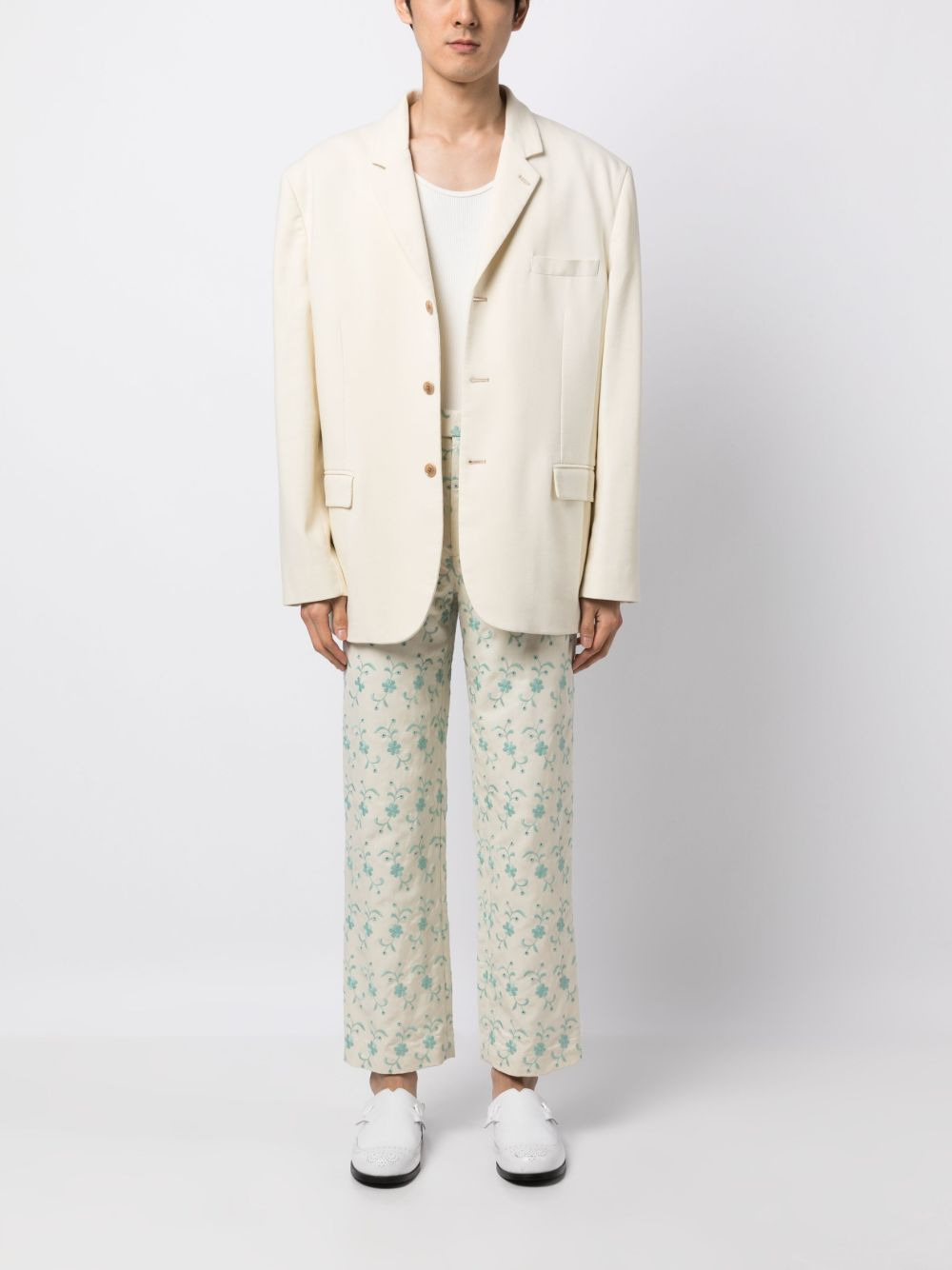 floral-embroidery straight-leg trousers - 2