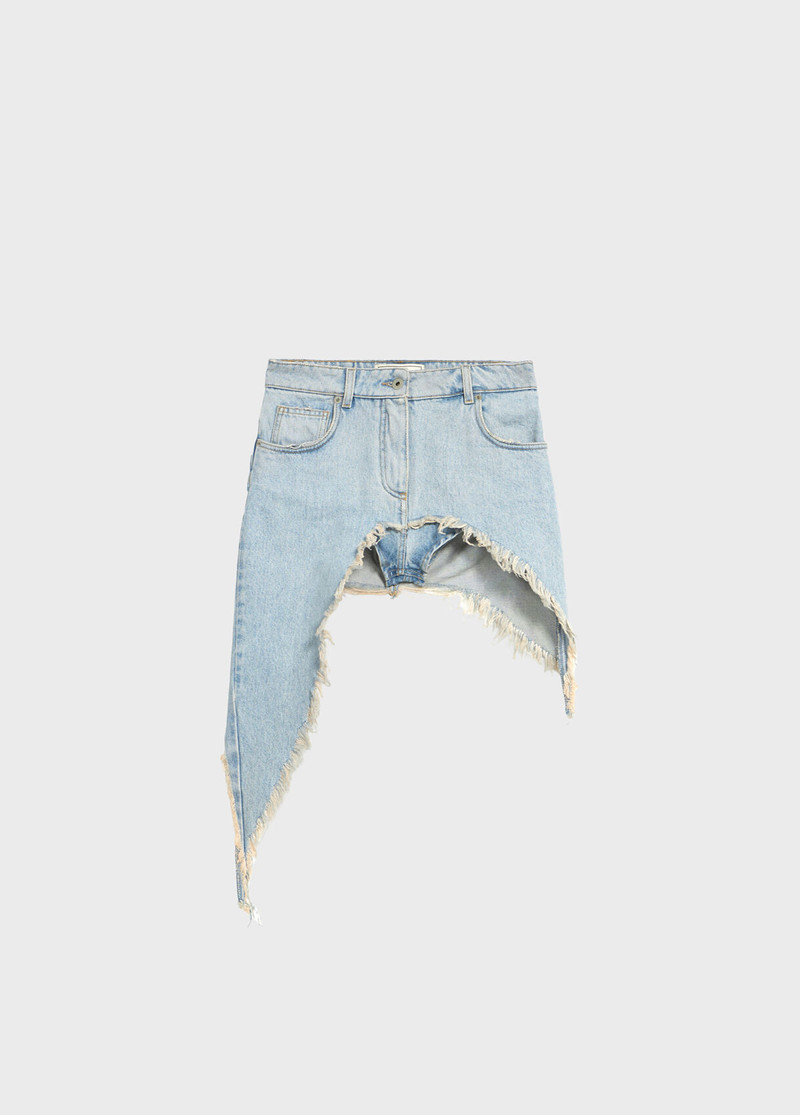 ASYMMETRICAL FRAYED DENIM TROUSER-SKIRT 1