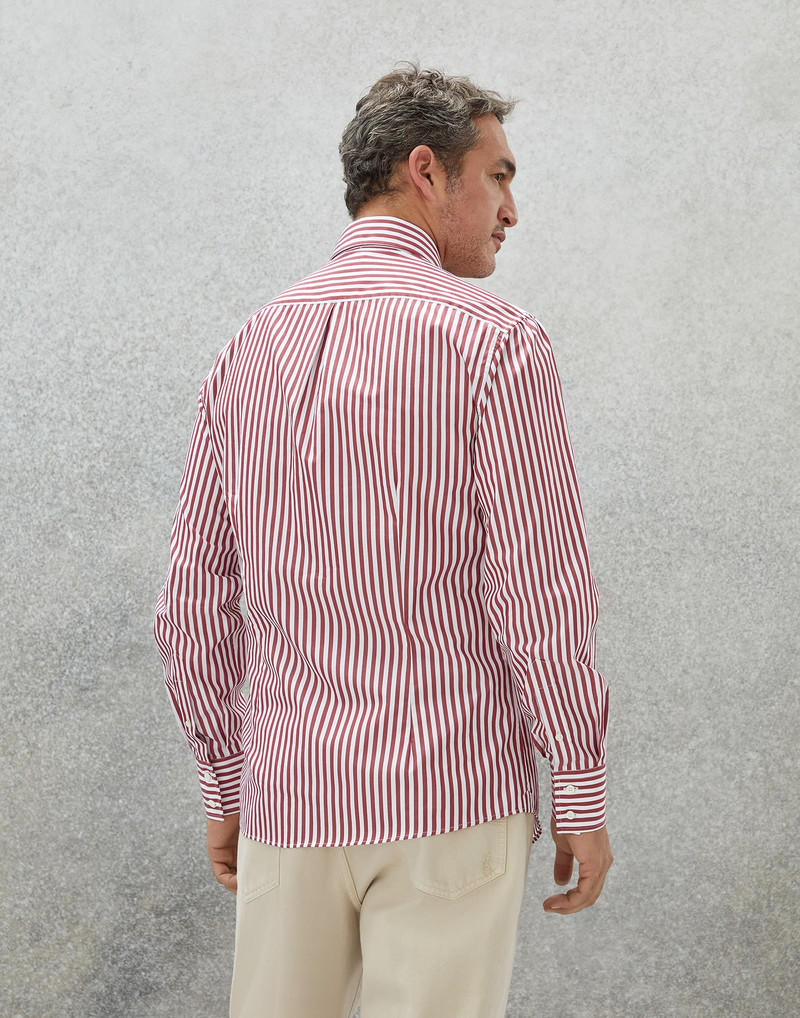 Brunello Cucinelli Striped poplin slim fit shirt with spread collar outlook