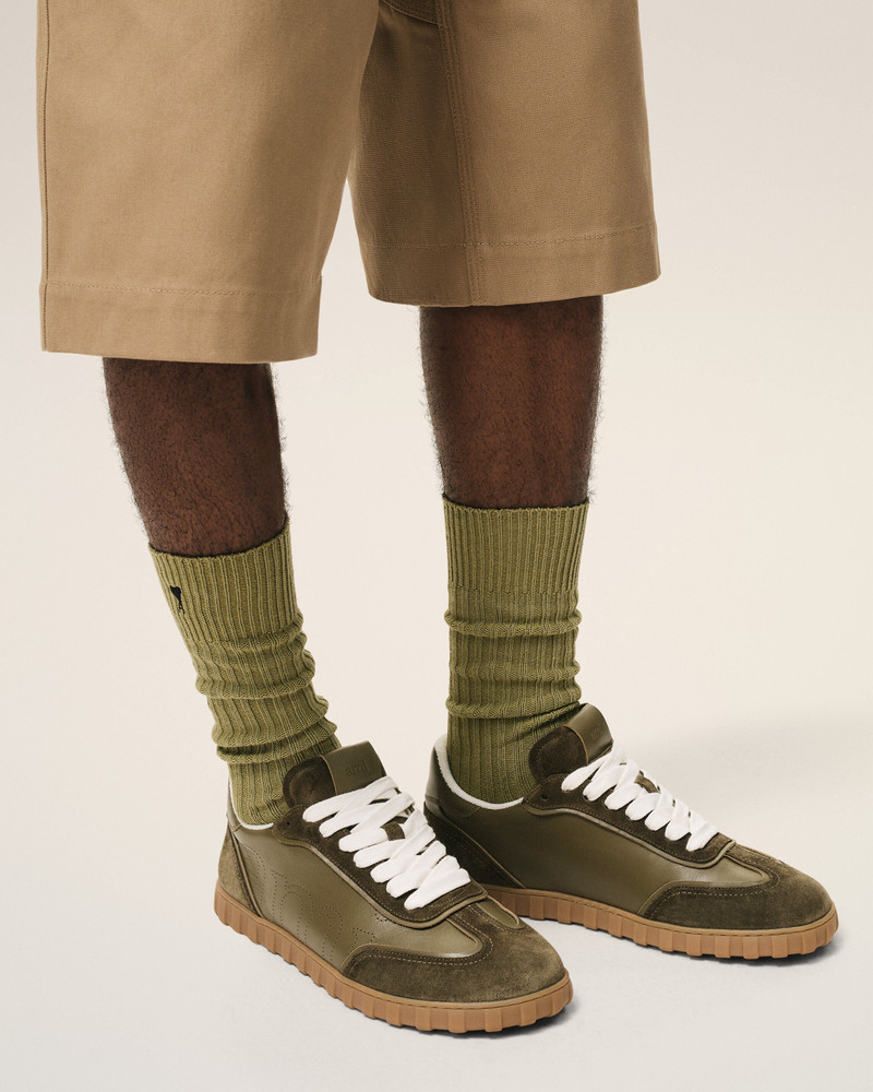 AMI Paris GREEN COWHIDE LEATHER STEP SNEAKERS outlook