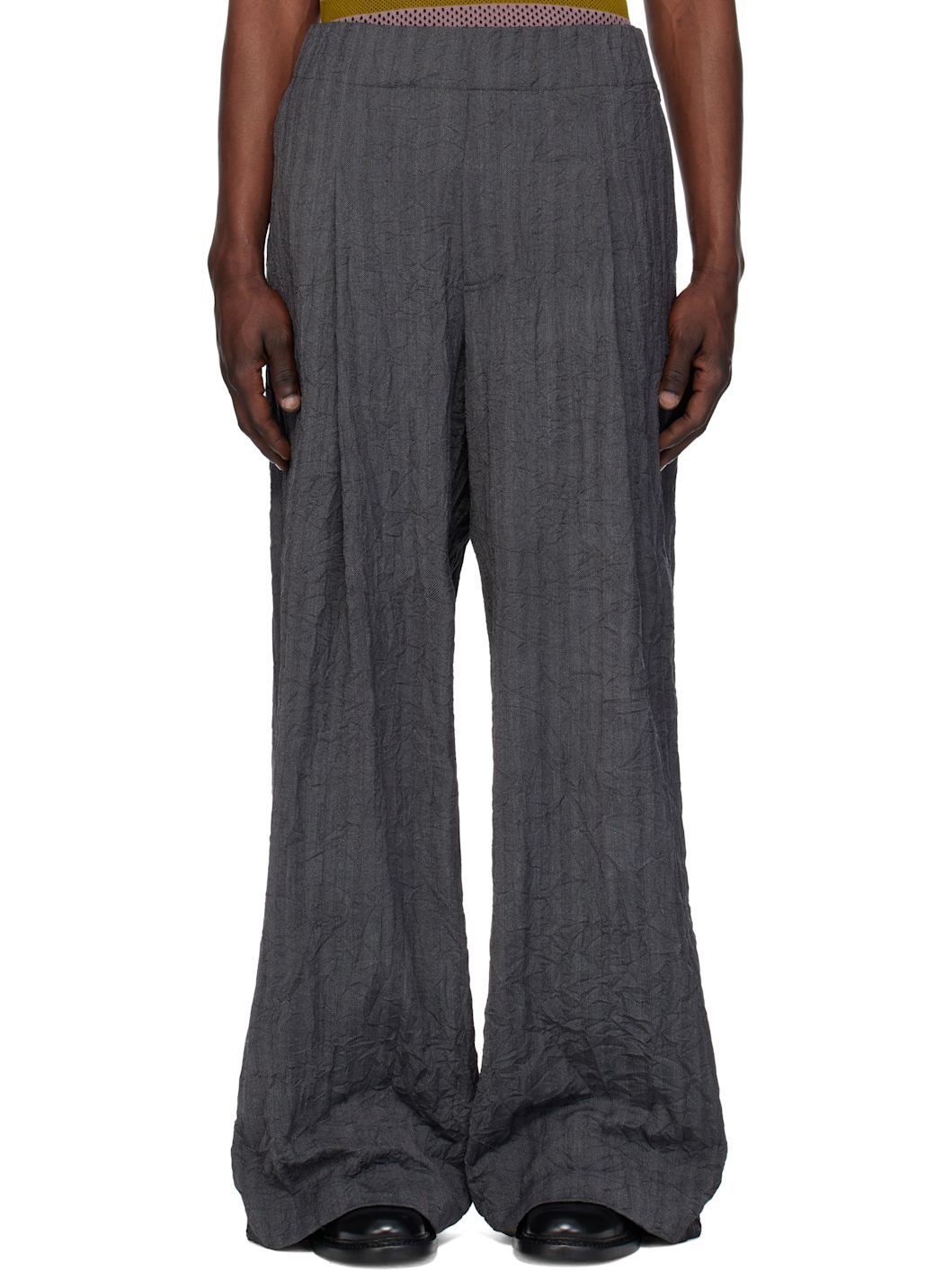 Navy Pleated Trousers - 1