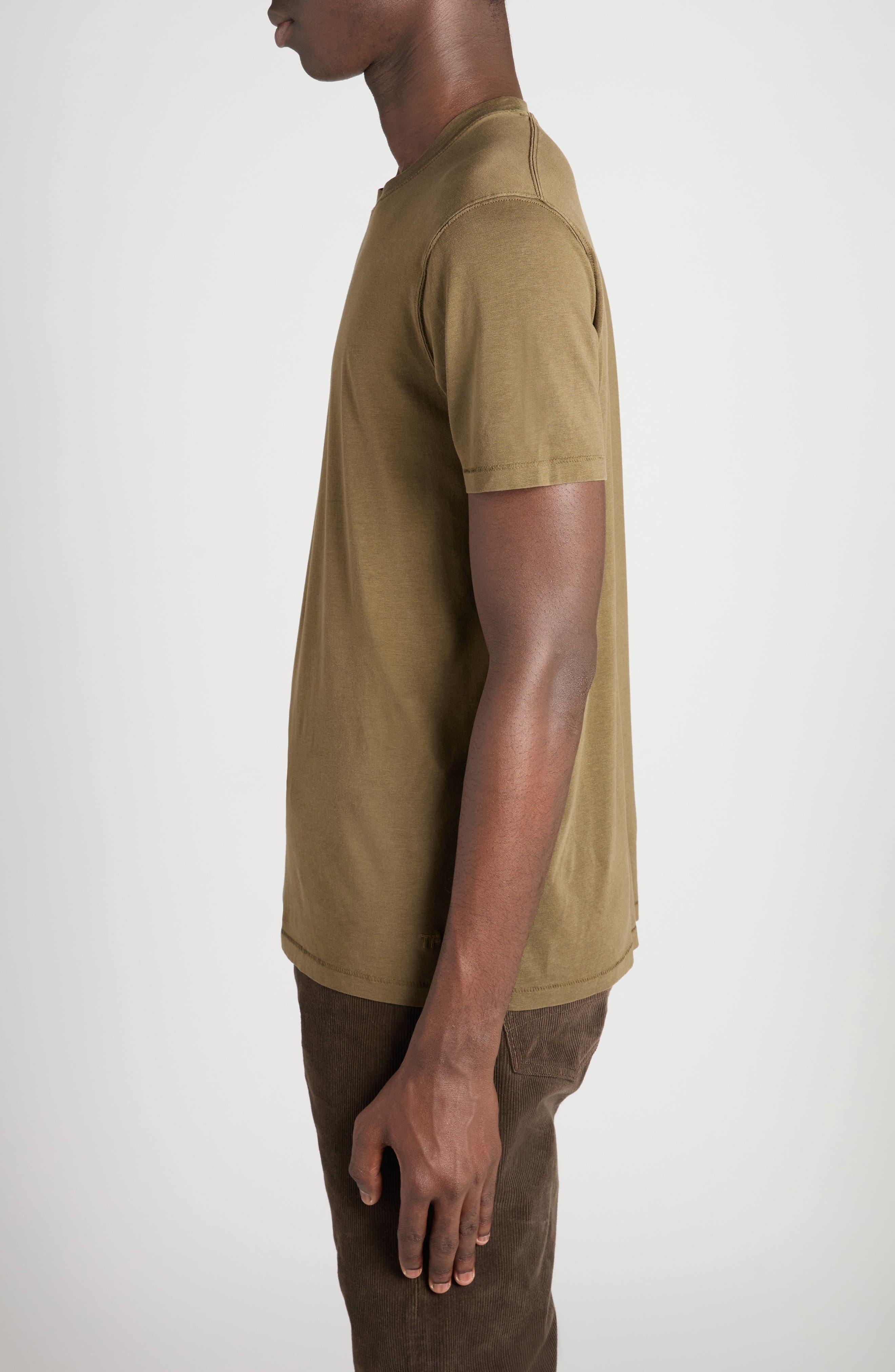 TOM FORD Short Sleeve Lyocell & Cotton Crewneck T-Shirt in Dark Military at Nordstrom - 3