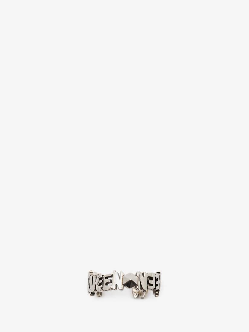 Mcqueen Graffiti Cut-out Band Ring in Antique Silver - 3