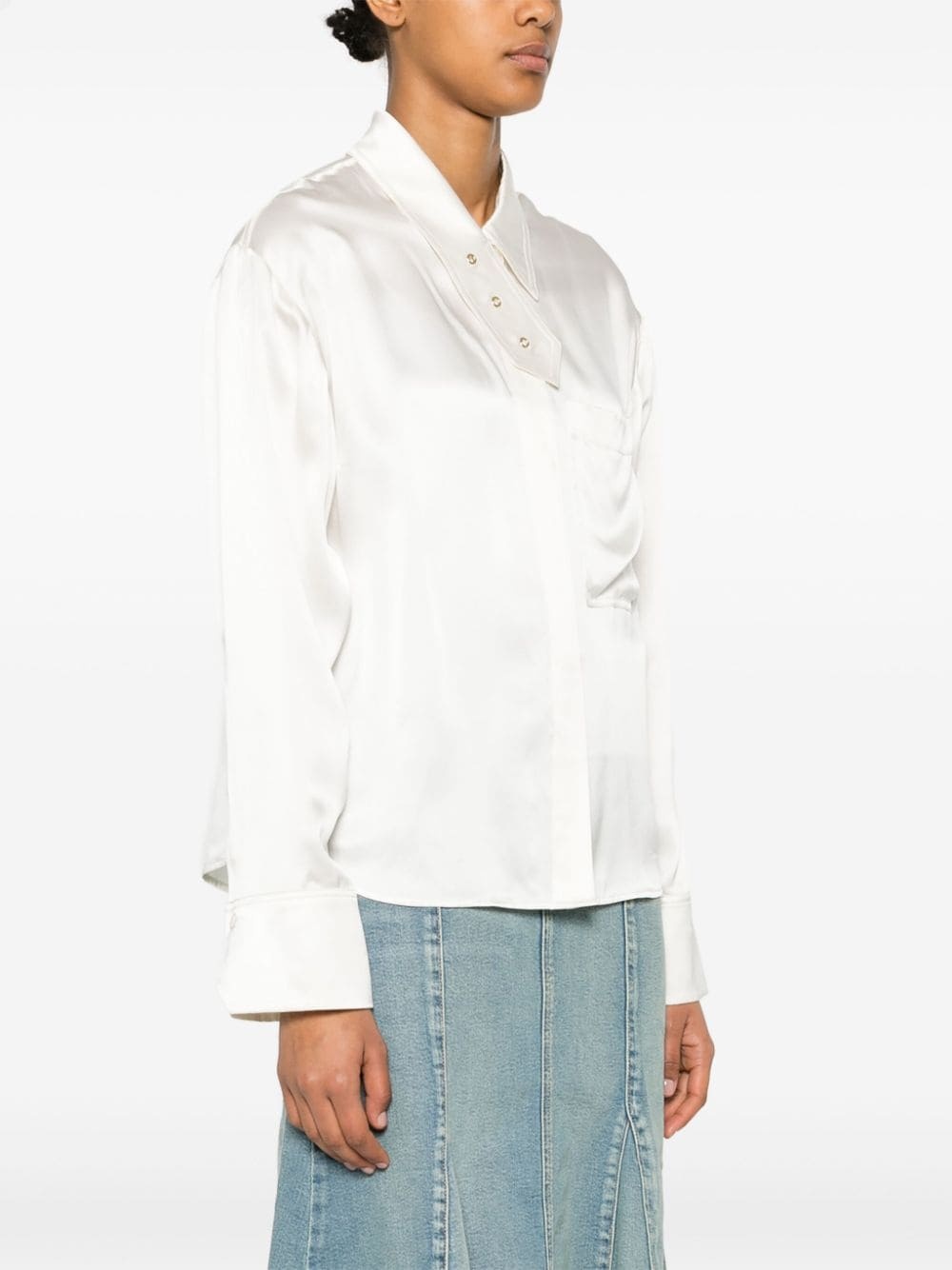 asymmetric placket silk shirt - 3