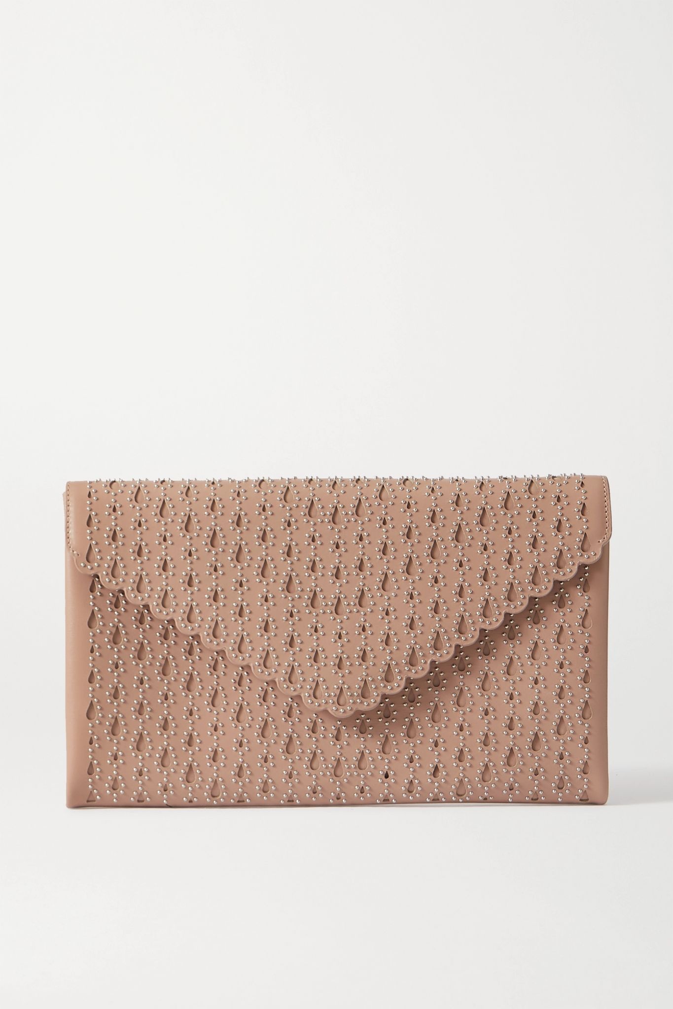 Studded laser-cut leather clutch - 1