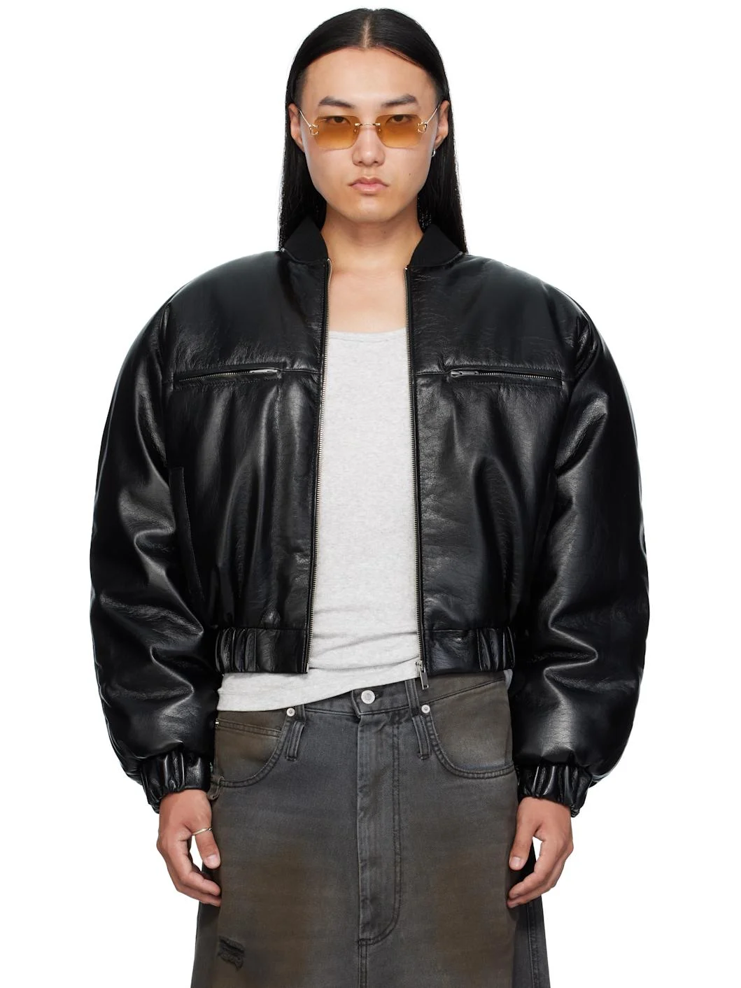 Black Riot Faux-Leather Bomber Jacket - 1