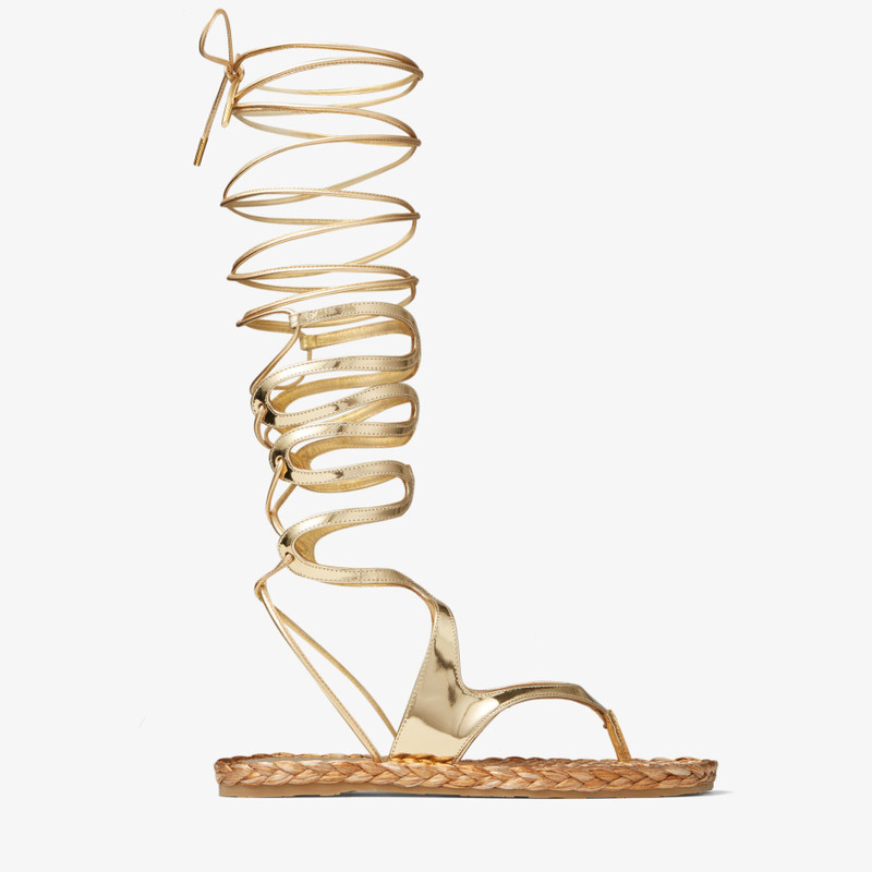 Agave Flat Gold Liquid Metal Leather Flat Gladiator Sandals 1