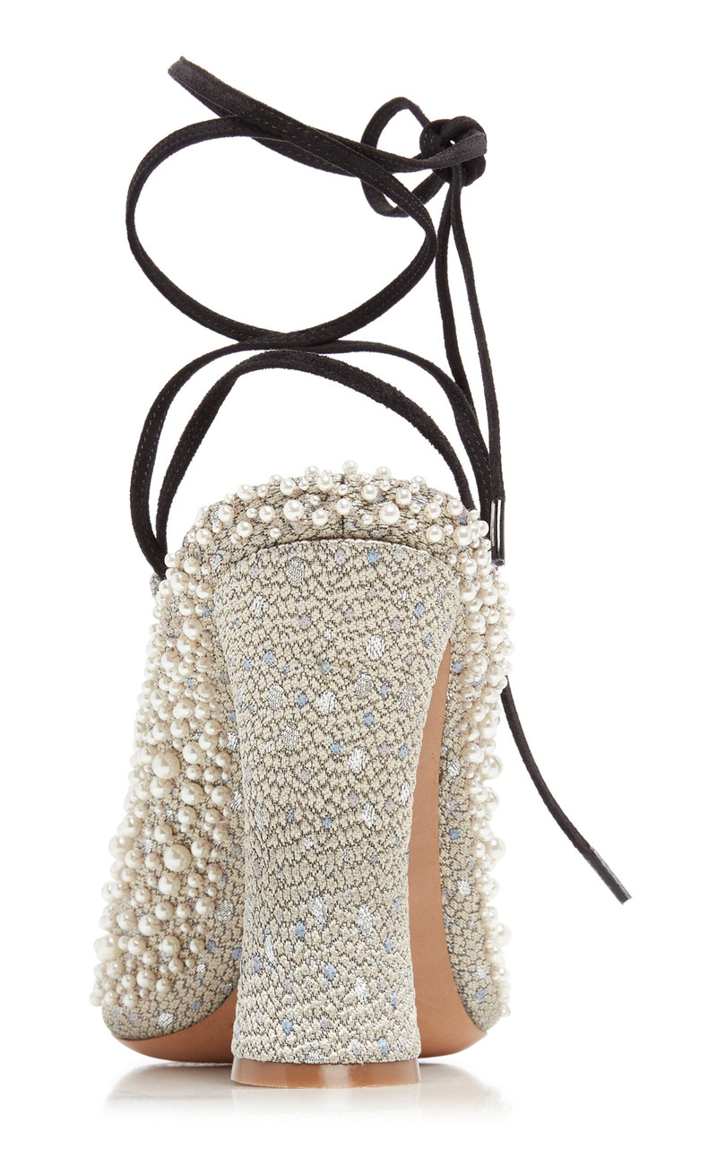 Pearl-Embellished Jacquard Pumps silver 4