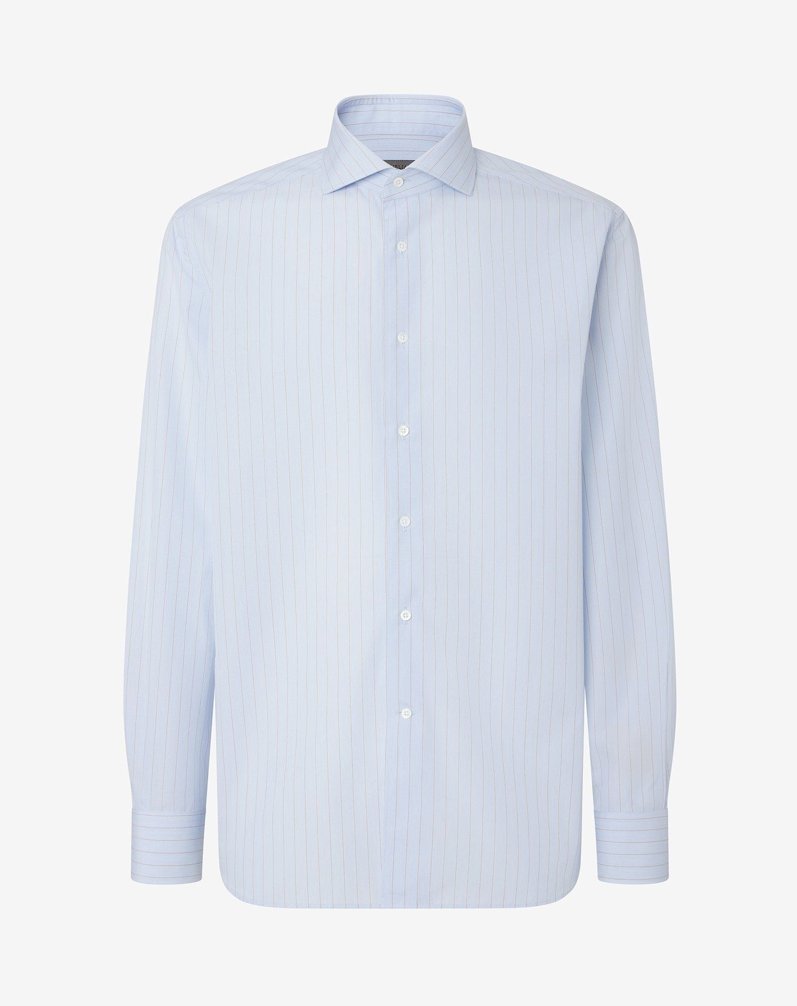 Cotton shirt with light blue and brown stripes - 1
