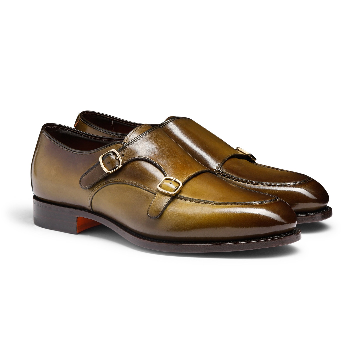 Men's olive green leather double-buckle shoe - 3