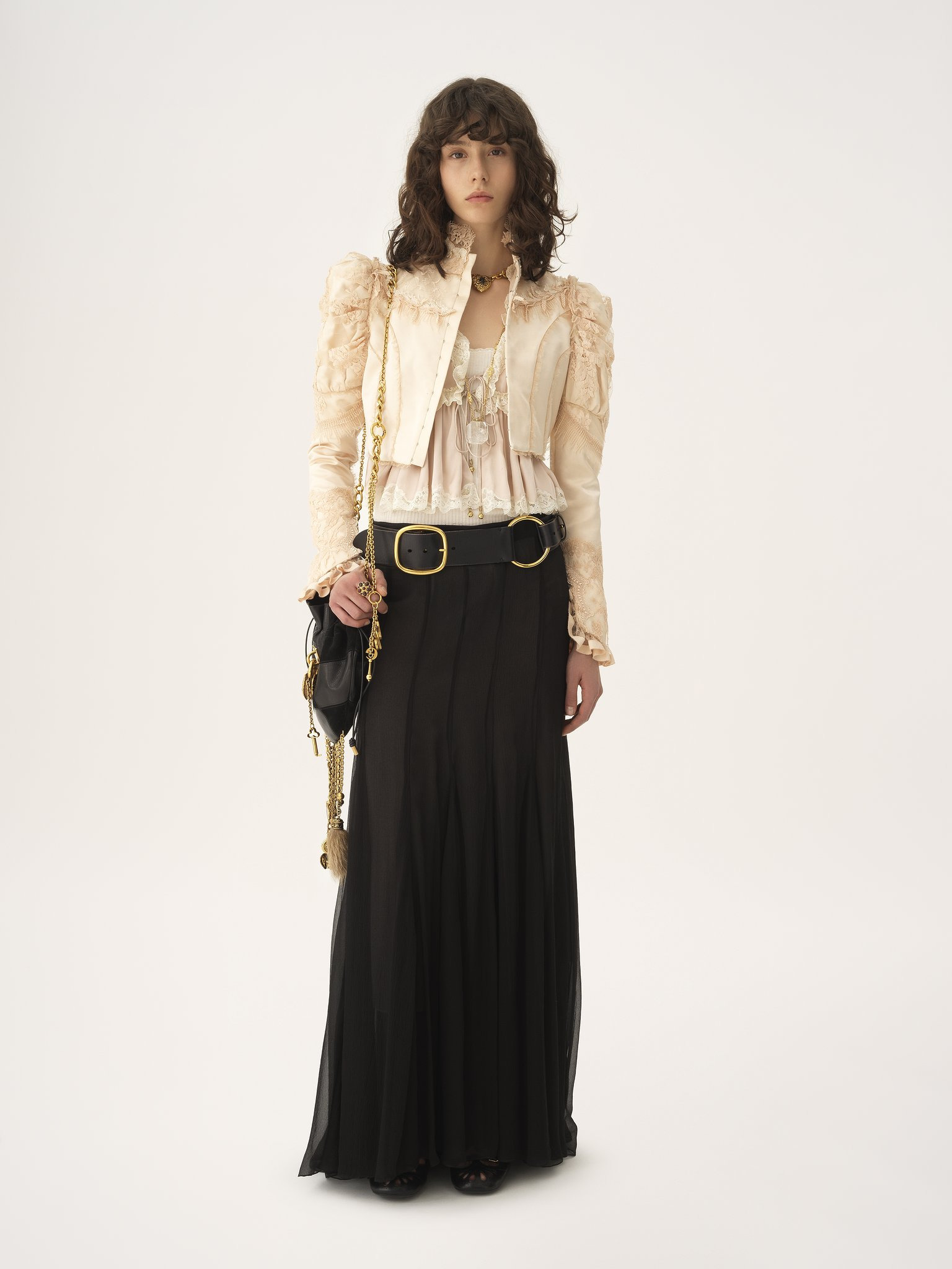 CROPPED FITTED JACKET IN SILK DUCHESS SATIN & LACE - 3