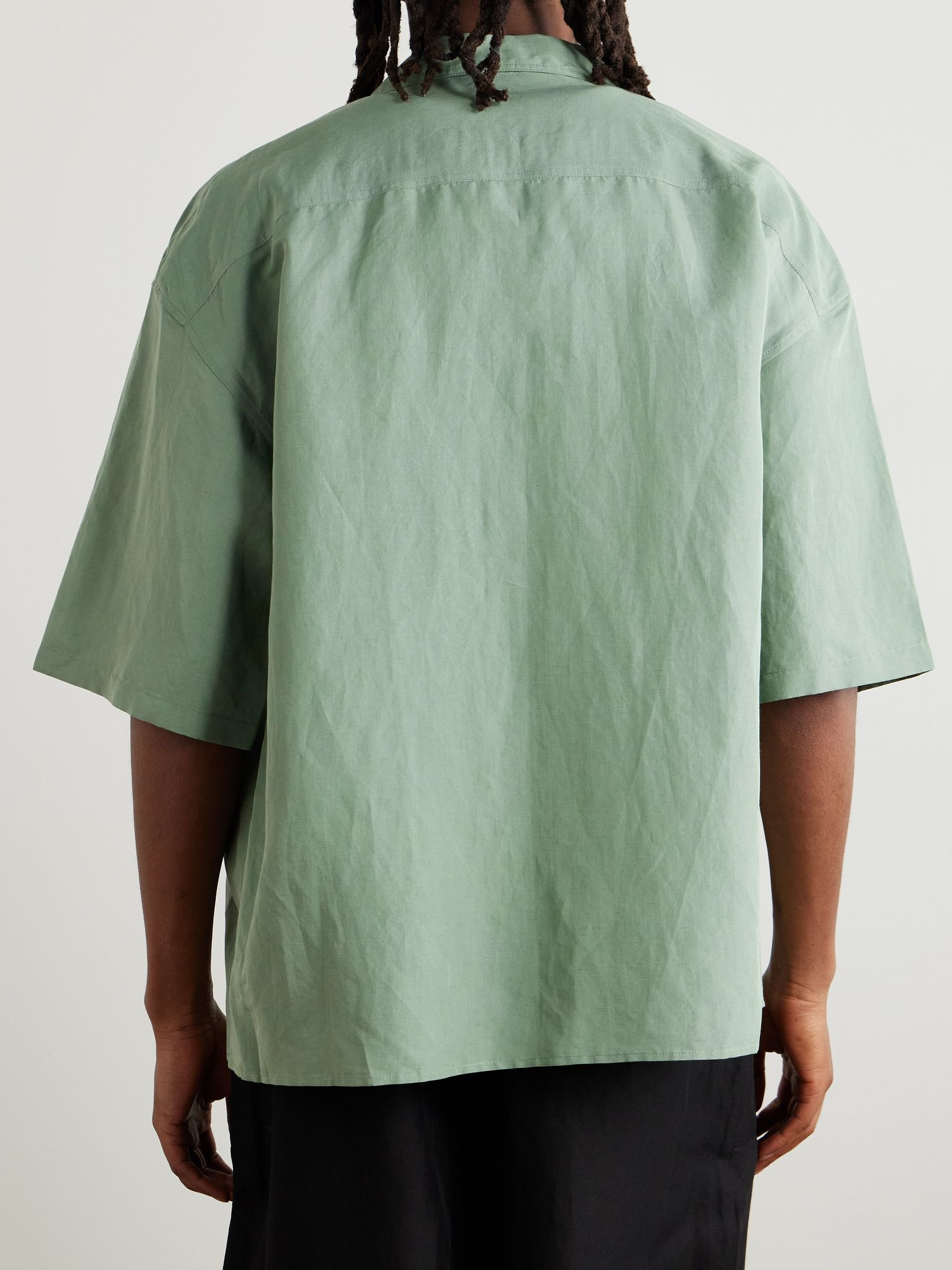 + Paula's Ibiza Oversized Convertible-Collar Logo-Embroidered Woven Shirt Green - 4