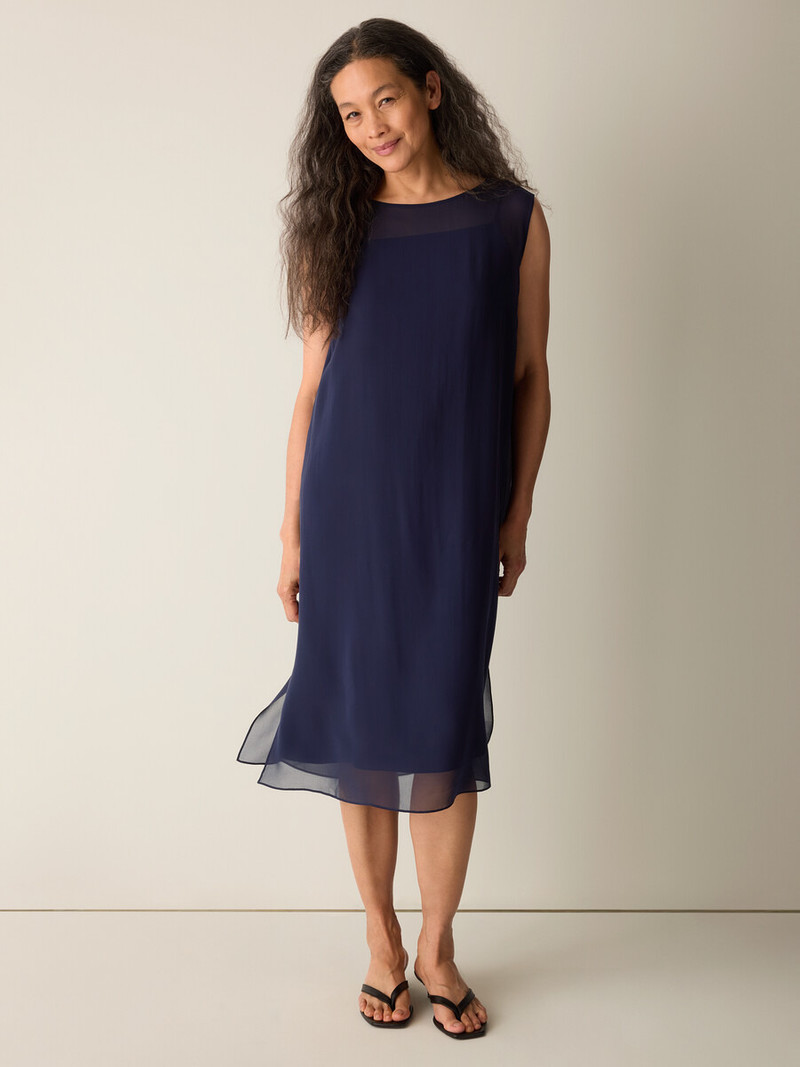 EILEEN FISHER Sheer Silk Georgette Layered Dress outlook