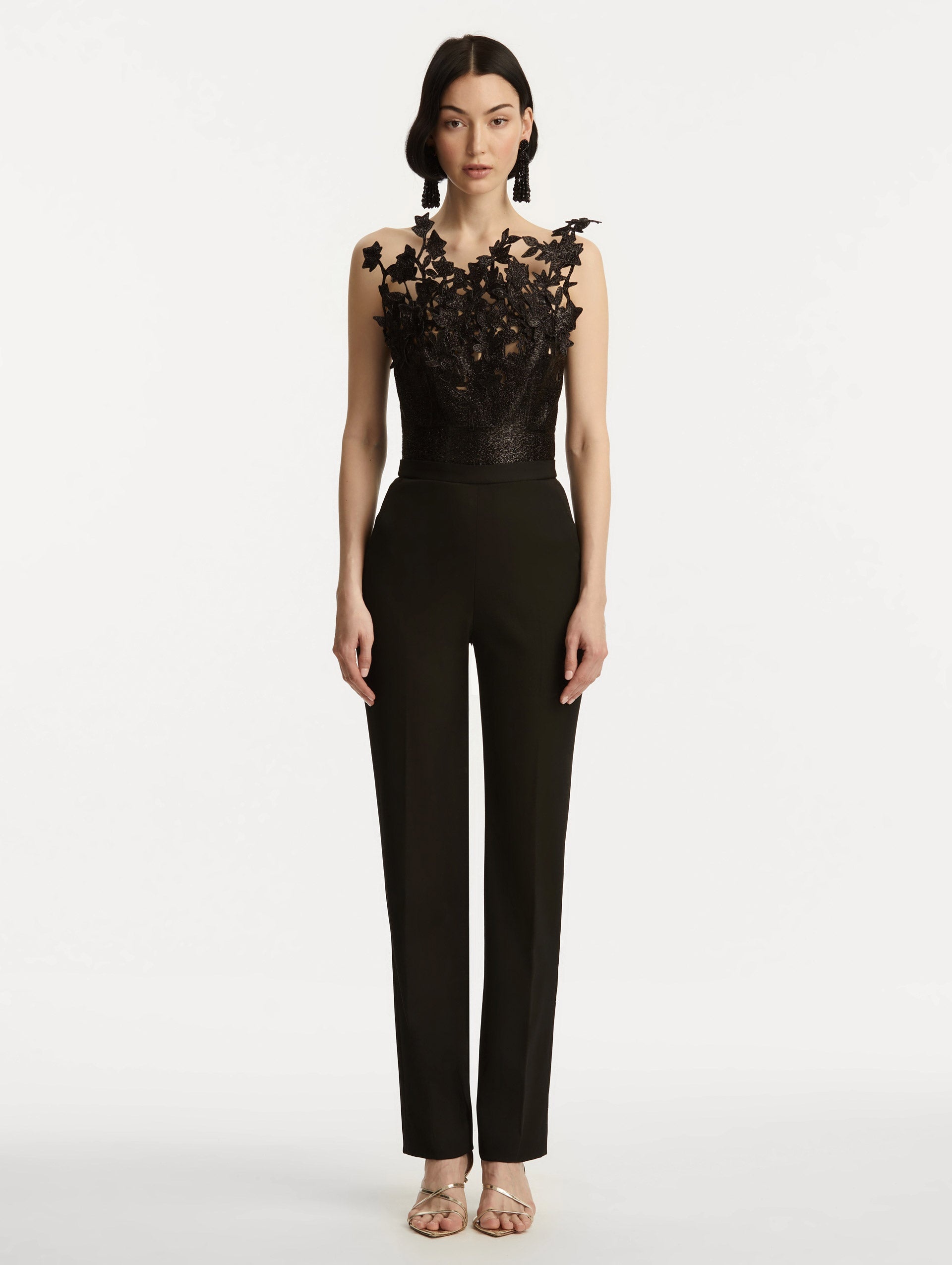 METALLIC CHERRY BLOSSOM EMBROIDERED JUMPSUIT - 2