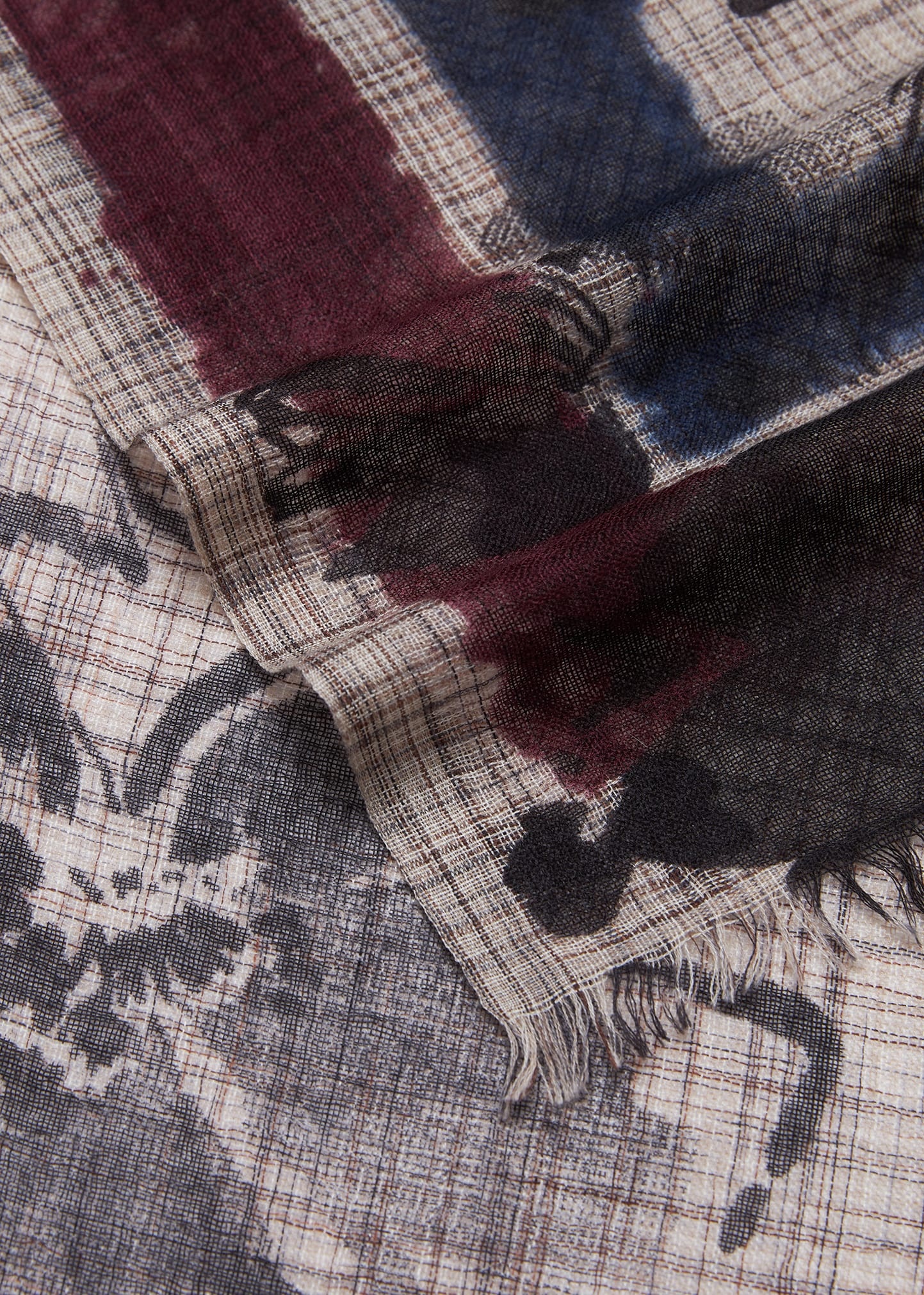 Stefanella Floral Outlined Cashmere Silk Scarf - 2