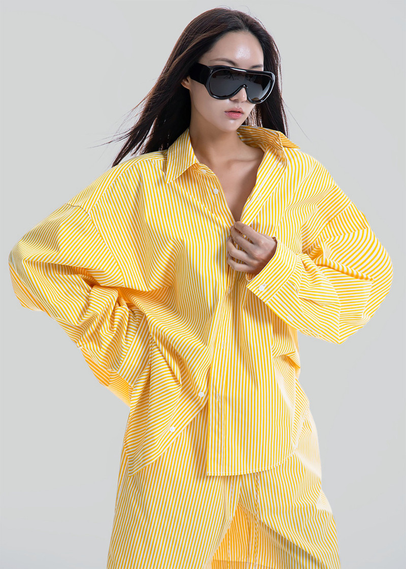 Rimini Oversized Poplin Shirt - Yellow/White Stripe 7