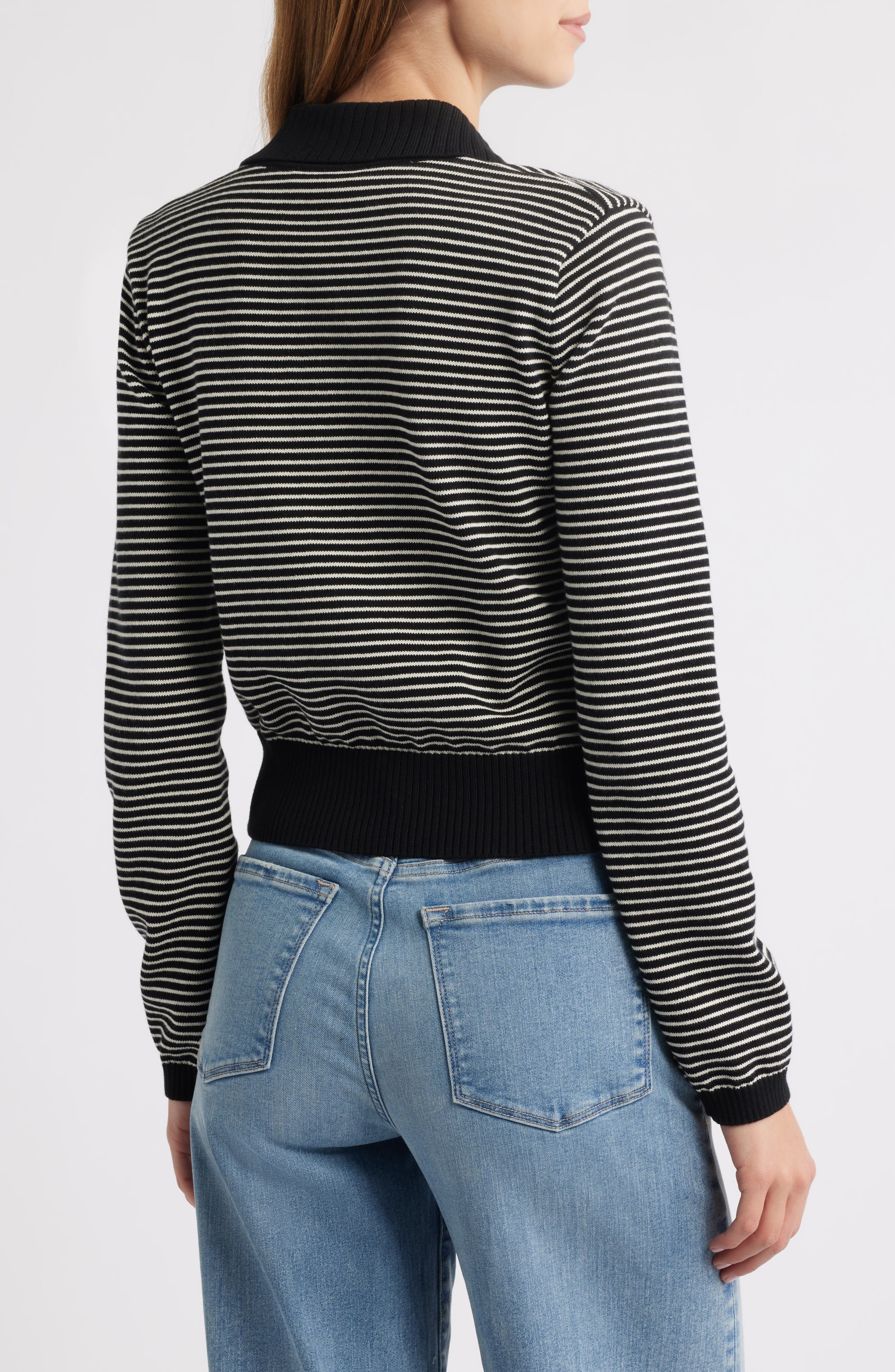 FRAME The Graduate Stripe Cotton Polo Sweater in Black Multi at Nordstrom - 2