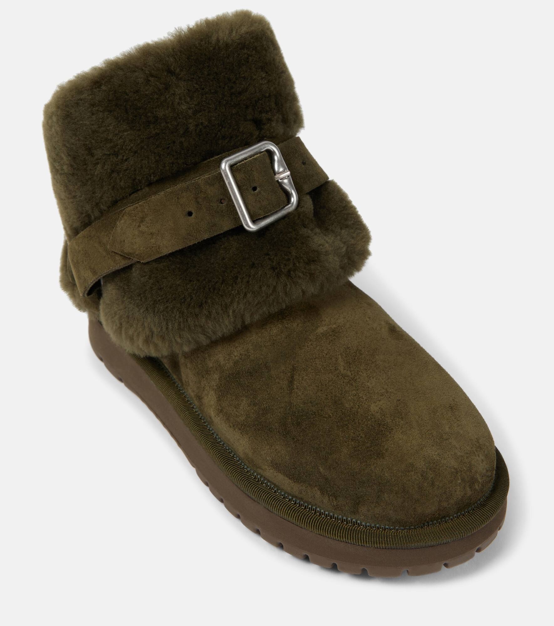 Shearling-trimmed suede ankle boots - 6