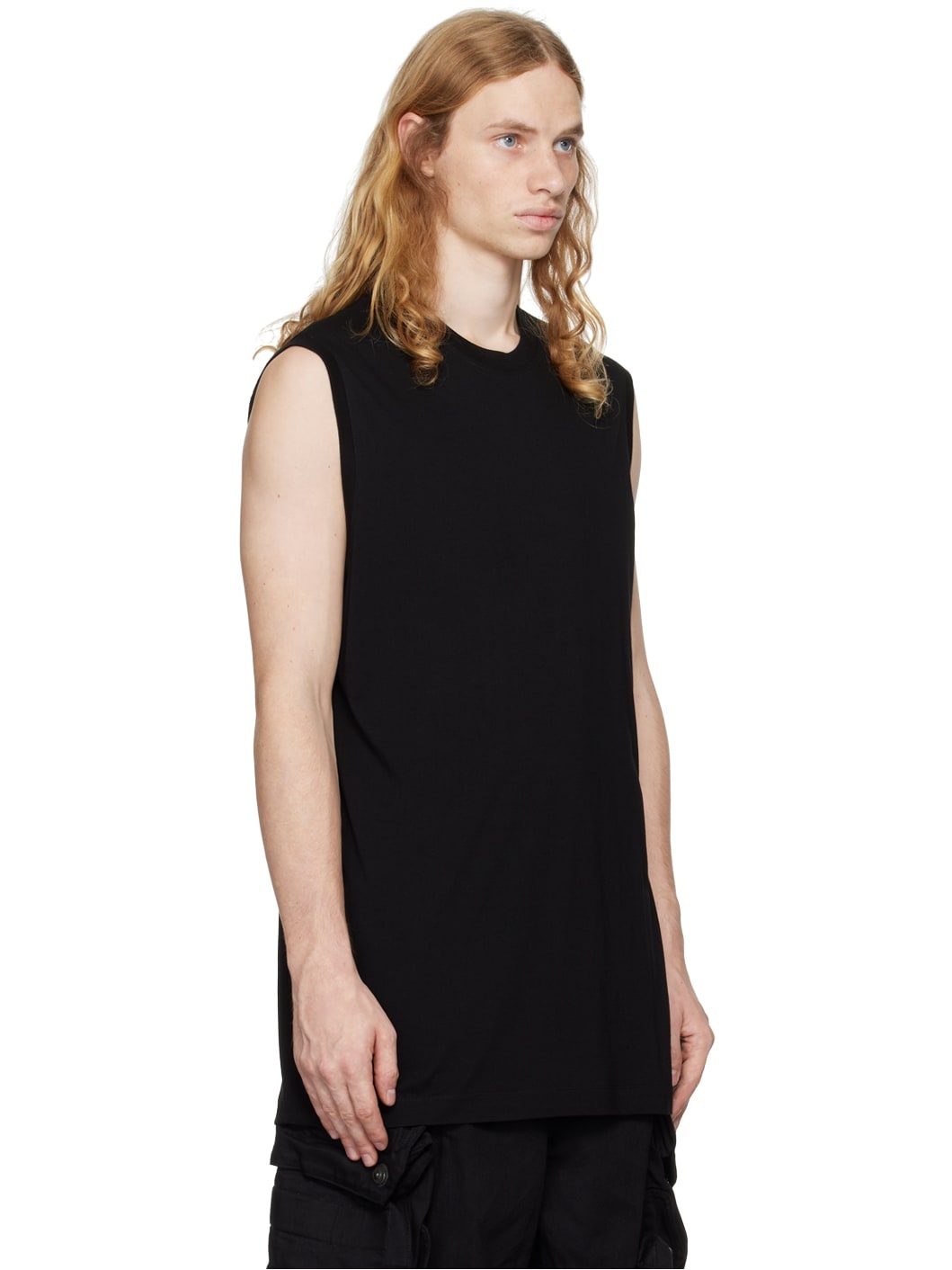 Black Cotton & Rayon Tank Top - 2