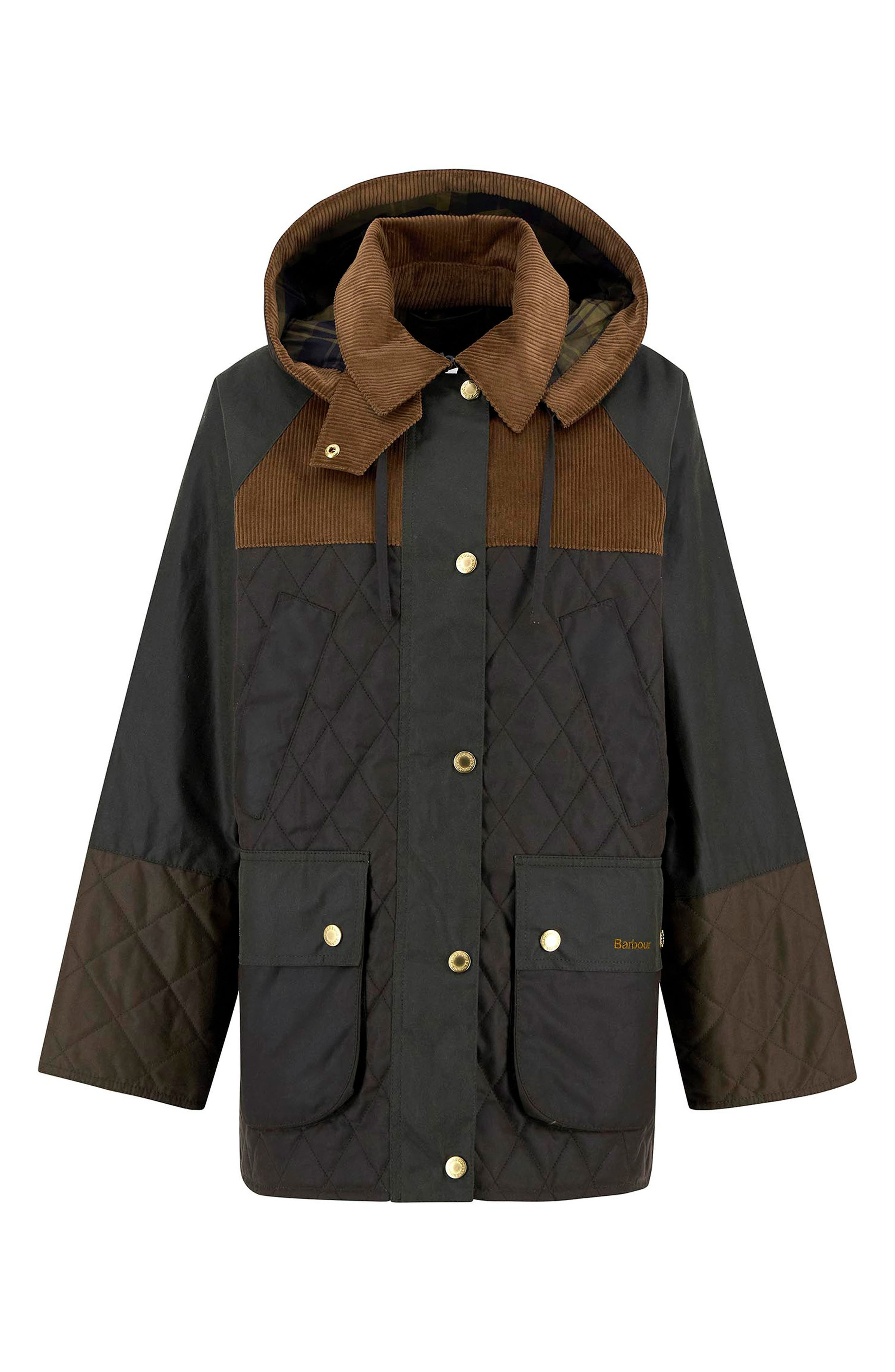 Barbour Imelda Water Repellent Mixed Media Jacket with Removable Hood in Archive Olive/Olive/Beech a - 5