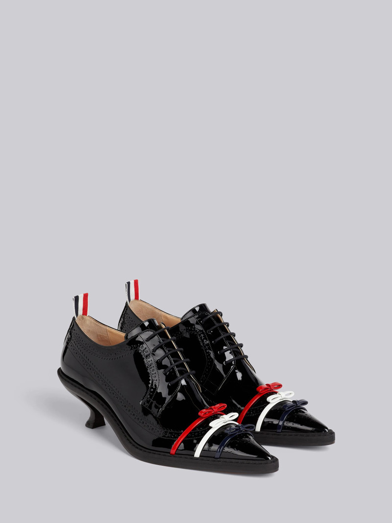 Black Soft Patent Leather Micro Sole 3-Bow 50mm Curved Heel Longwing Brogue 3