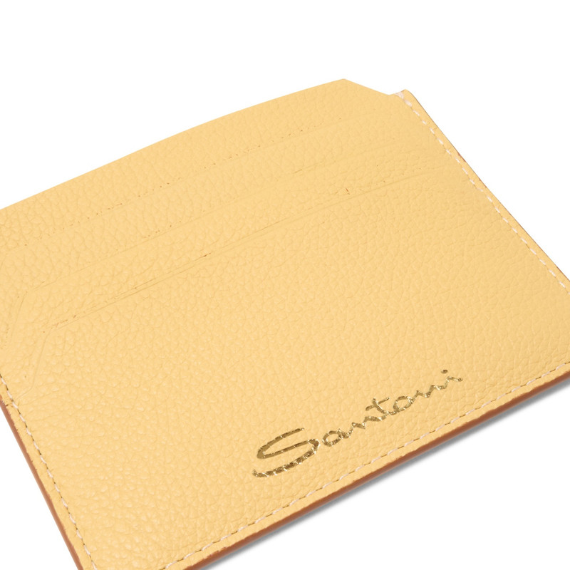 Santoni Yellow tumbled leather credit card holder outlook
