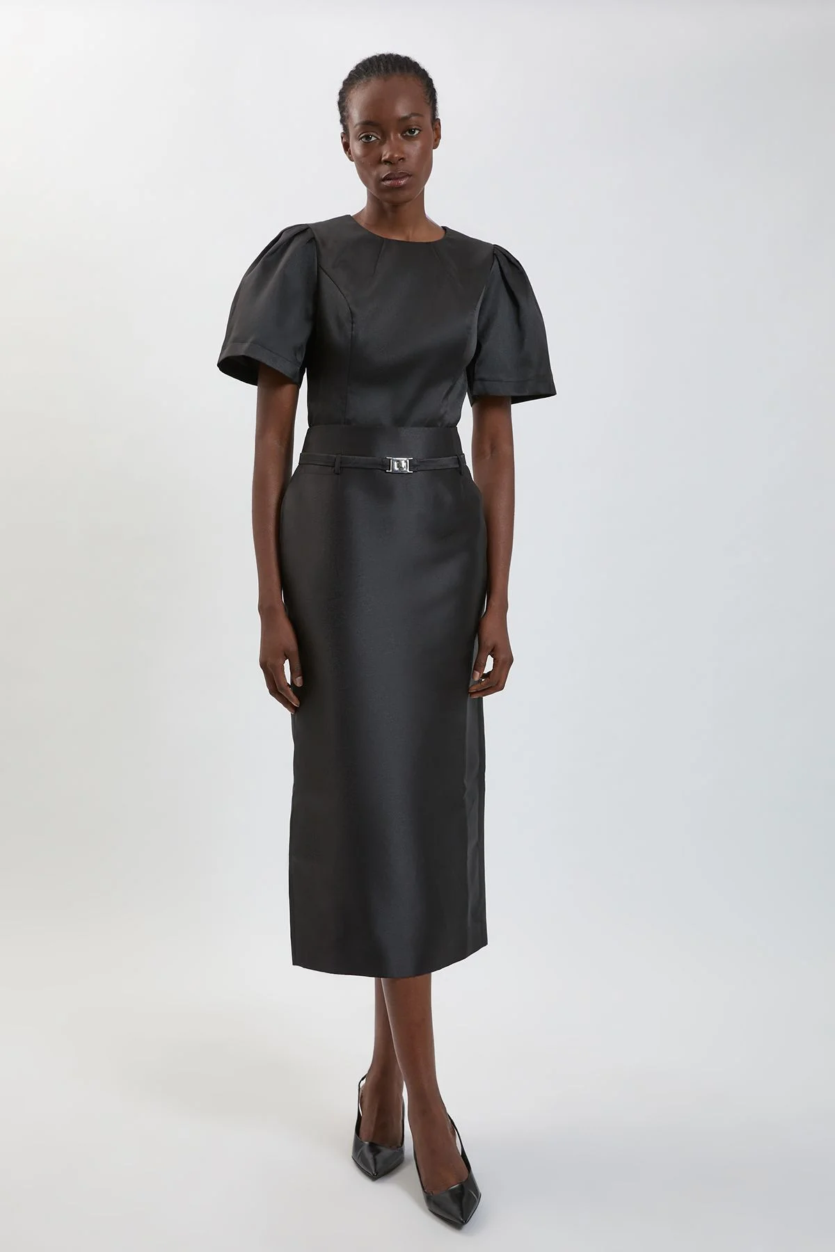 Satin Twill Belted Maxi Skirt - 1