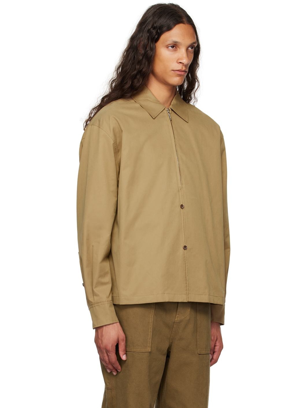 Beige Zip & Button Shirt - 2