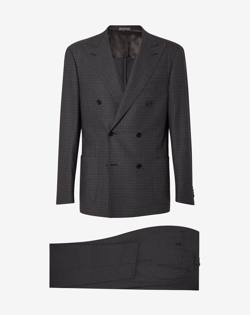 Grey wool suit with micro-pattern 1