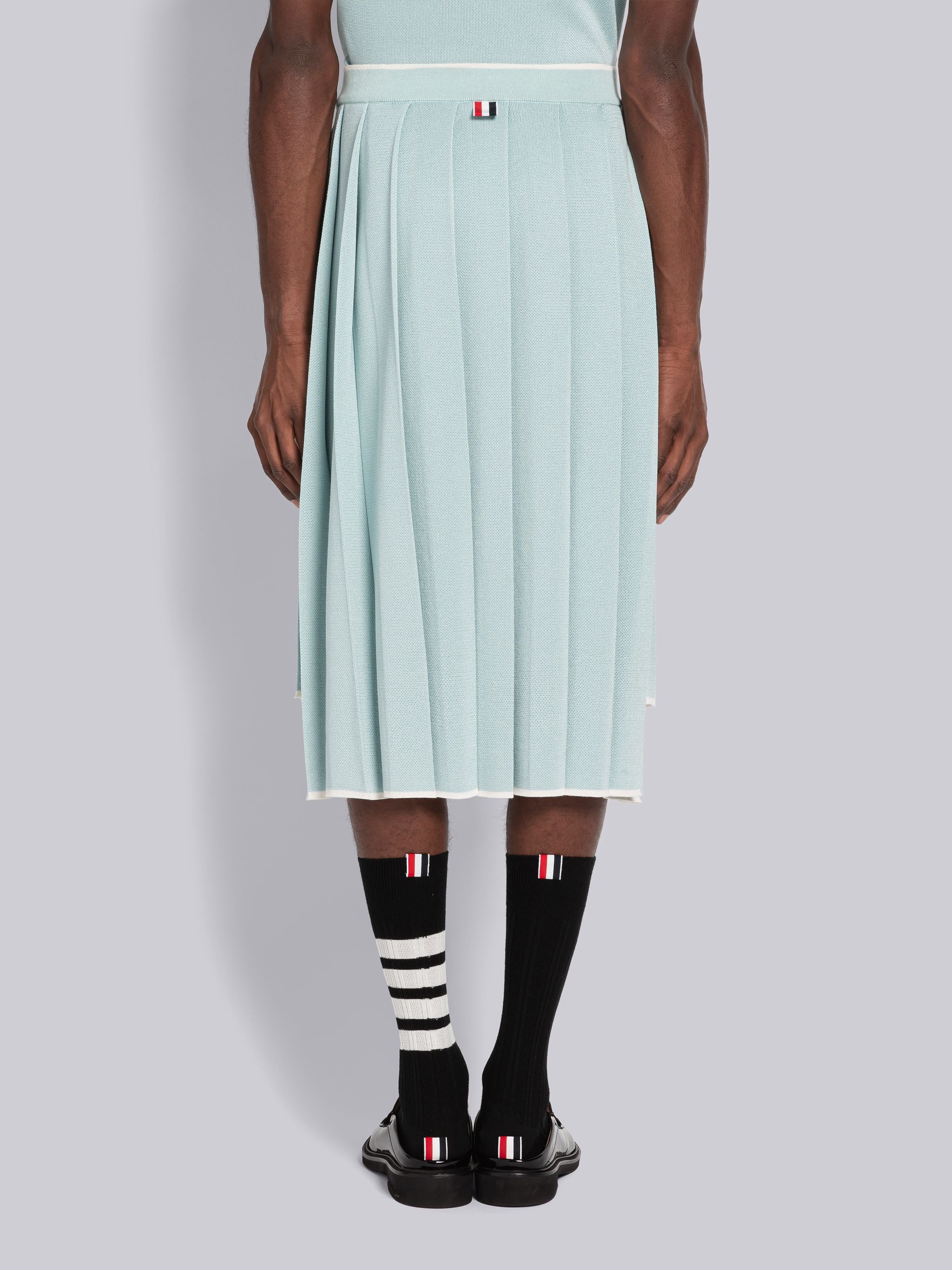 Birdseye Jacquard Stripe Below The Knee Pleated Skirt - 3