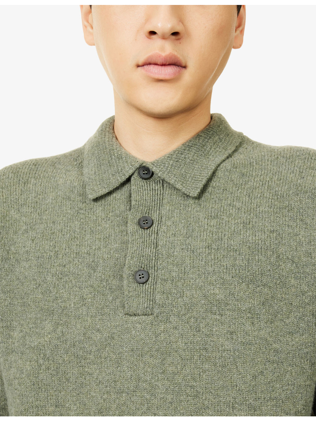 Long-Sleeve Wool Knitted Polo Shirt - 5