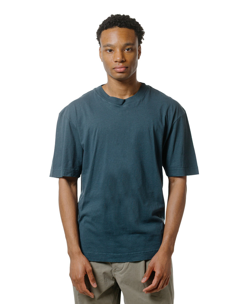 MARGARET HOWELL MHL Simple T-Shirt Organic Cotton Linen Jersey Mineral Blue outlook