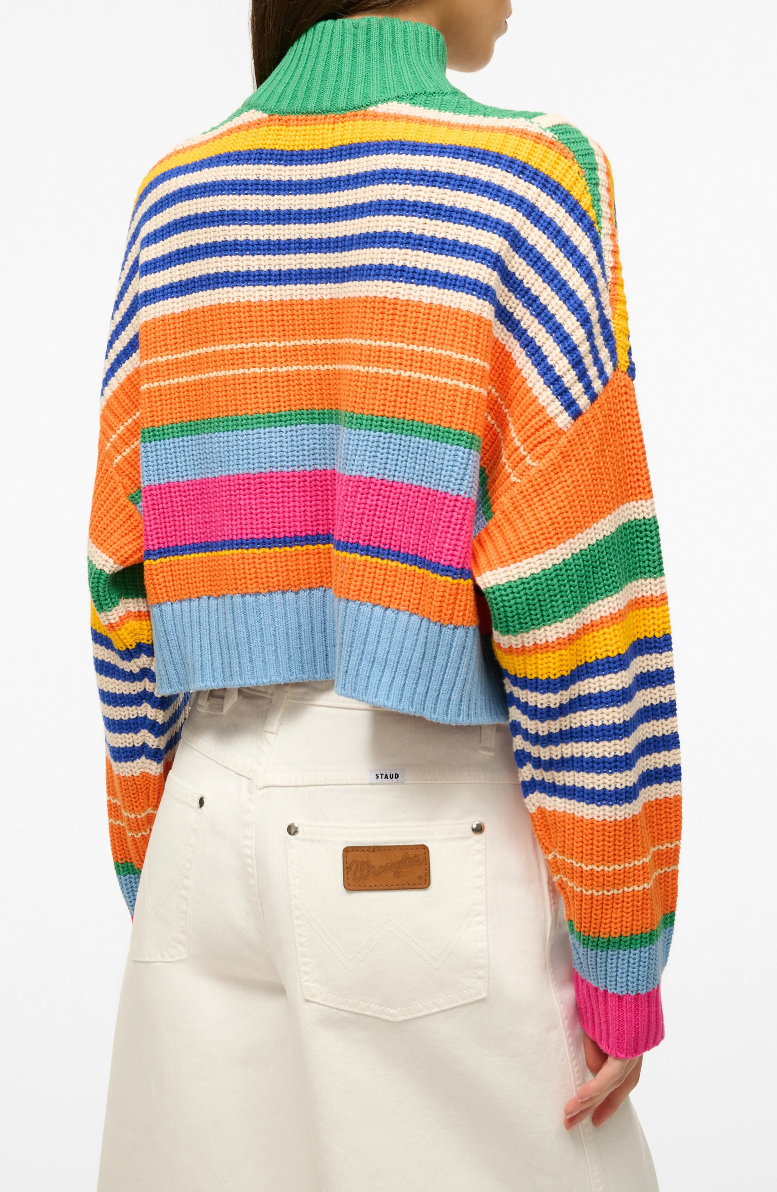 Stripe Crop Cotton Blend Sweater - 2