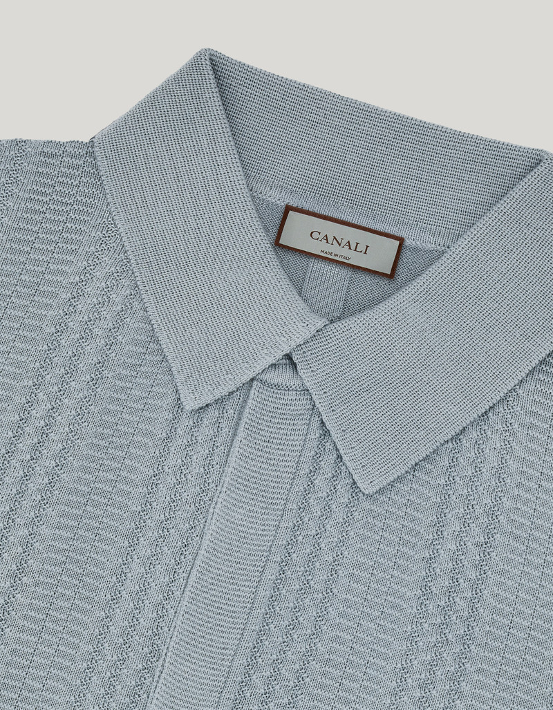 BRIANZA GREEN COTTON AND MODAL POLO SHIRT WITH VERTICAL WORKMANSHIP 6