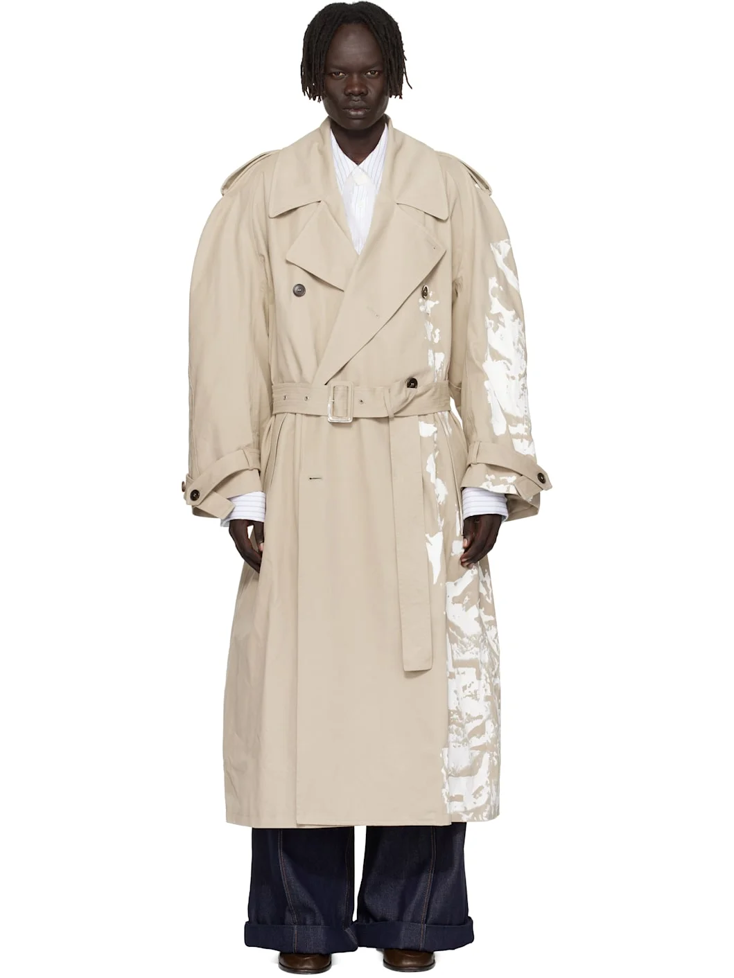 Beige Painted Trench Coat - 1