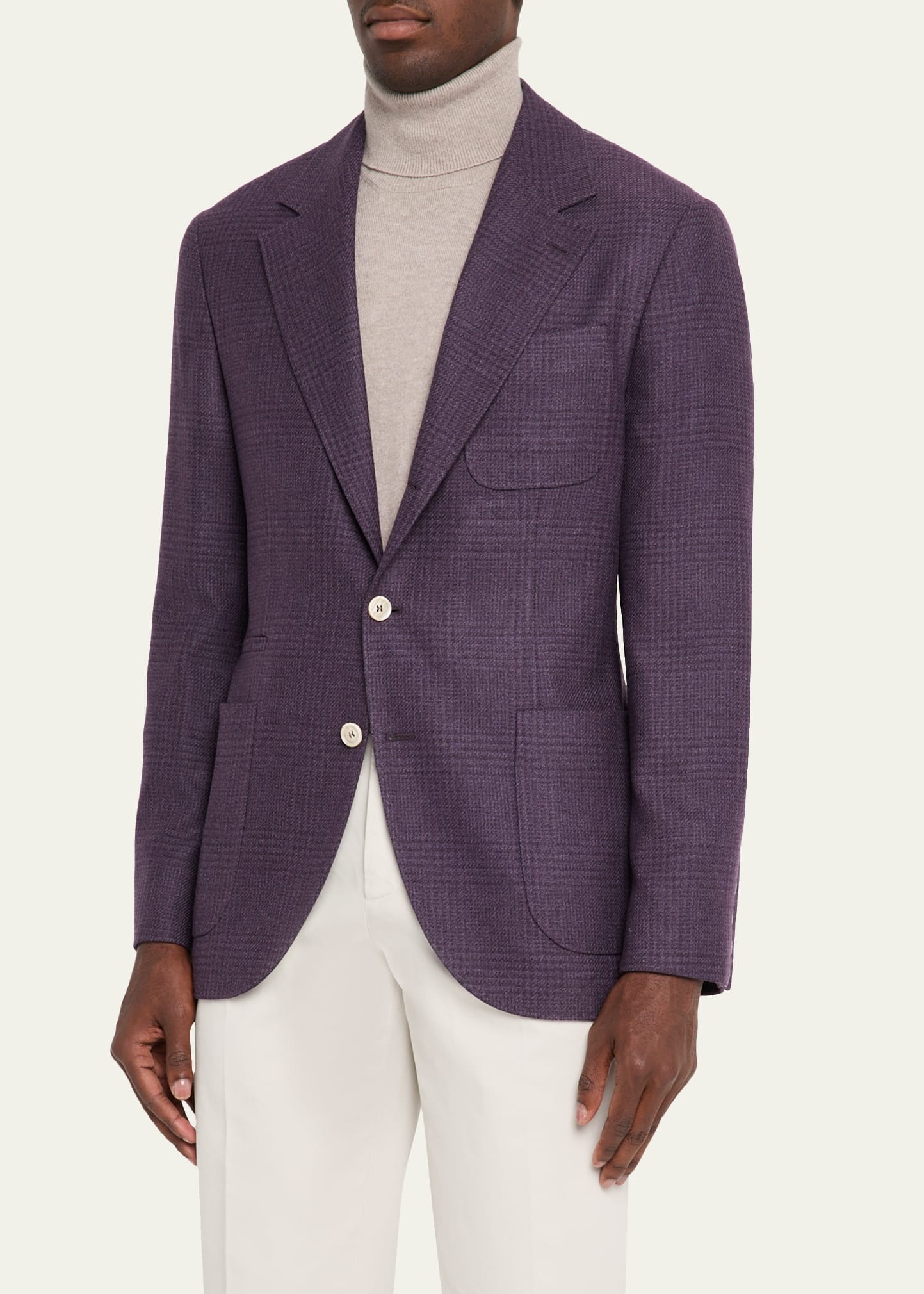 Men's Tonal Prince of Wales Patch-Pocket Sport Coat - 4