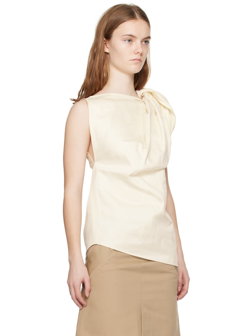 Off White Shoulder-Twist Blouse - 2